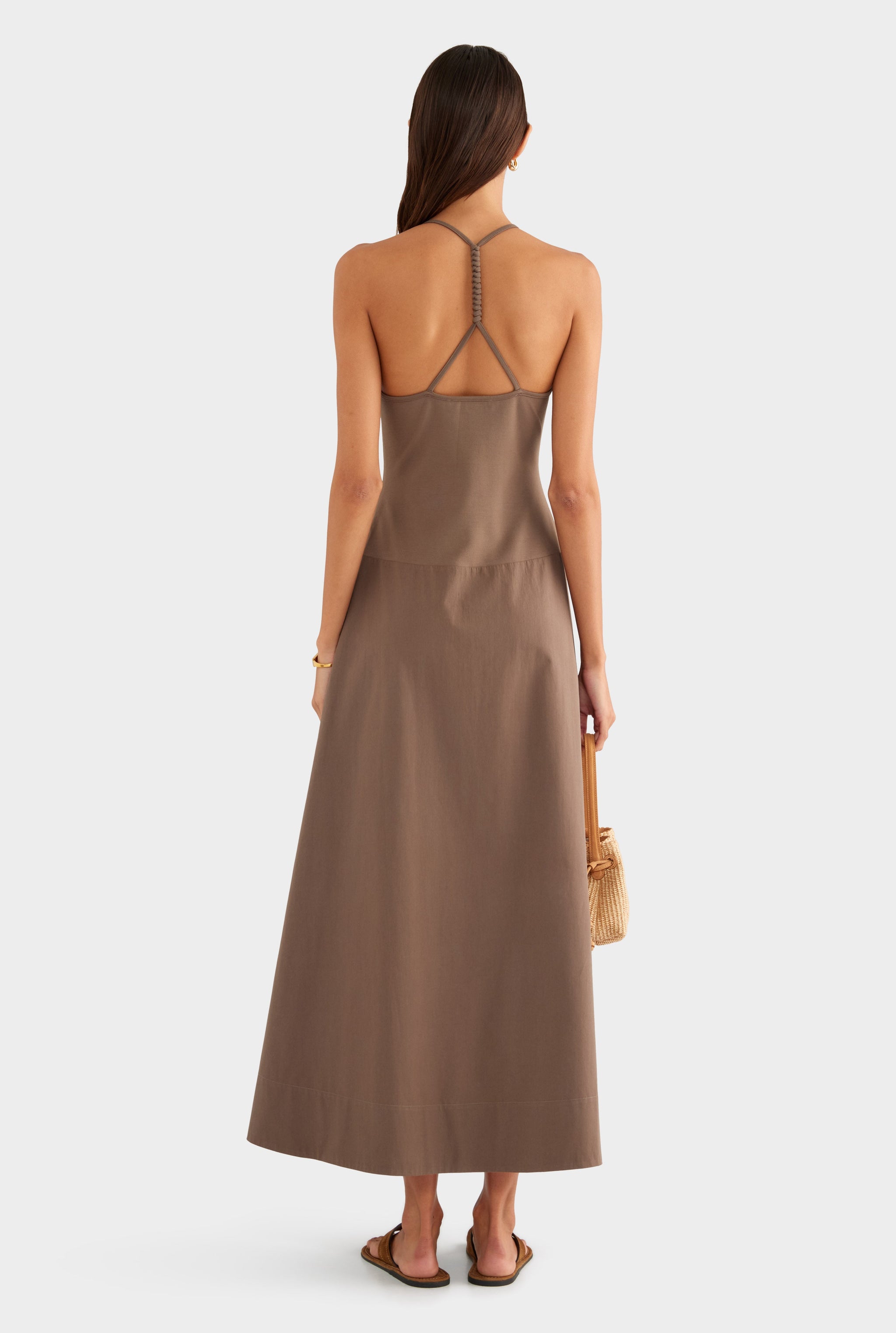 Braided Strap Halter Maxi Dress - Chocolate Chip