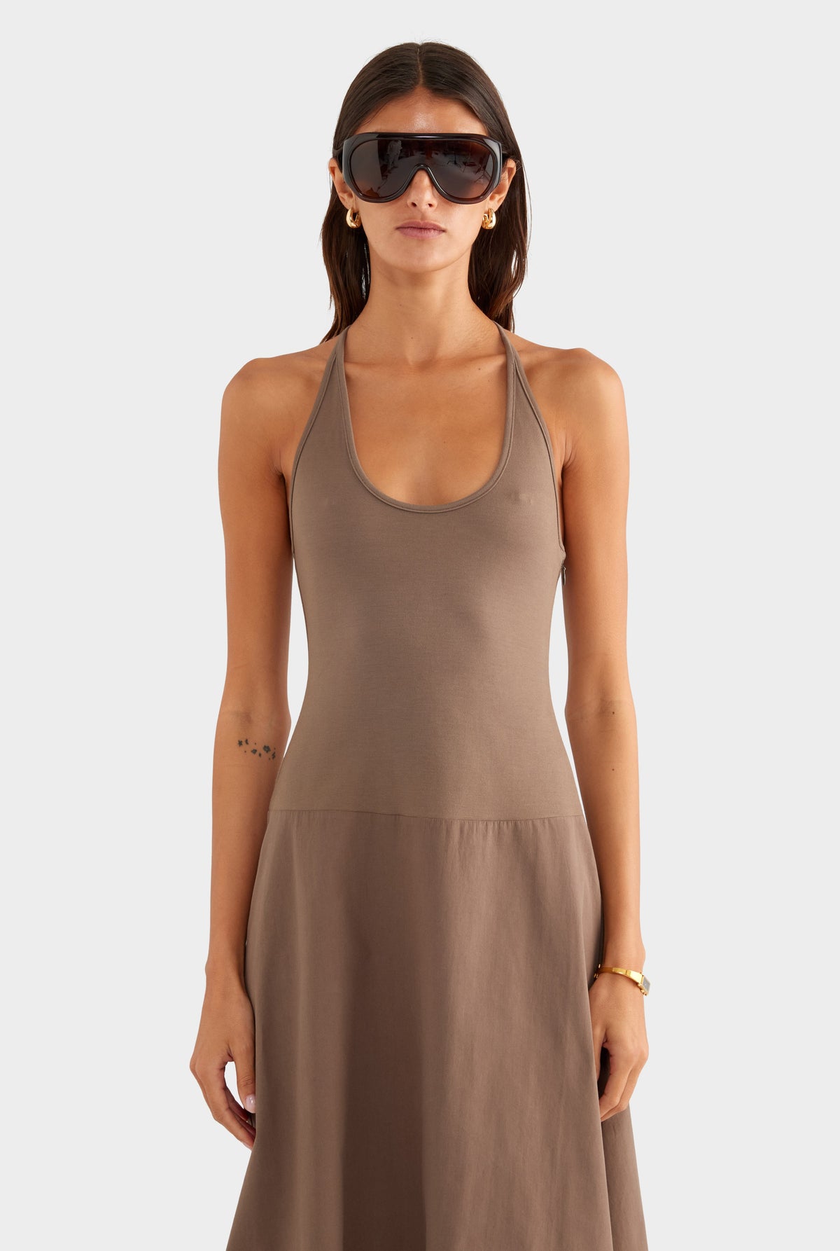 Braided Strap Halter Maxi Dress - Chocolate Chip
