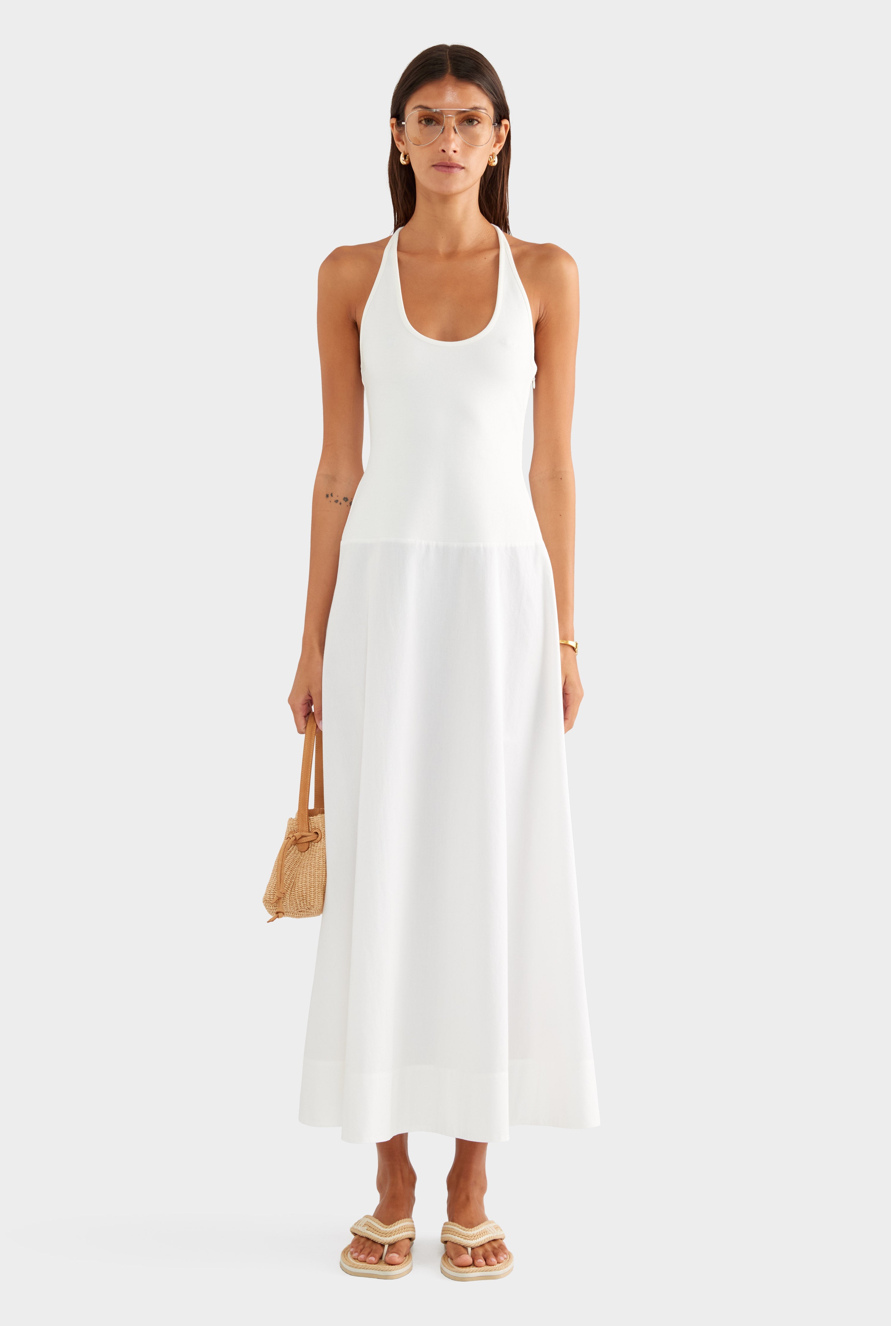 Braided Strap Halter Maxi Dress - Off White