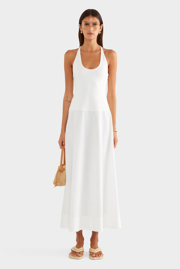 Braided Strap Halter Maxi Dress - Off White