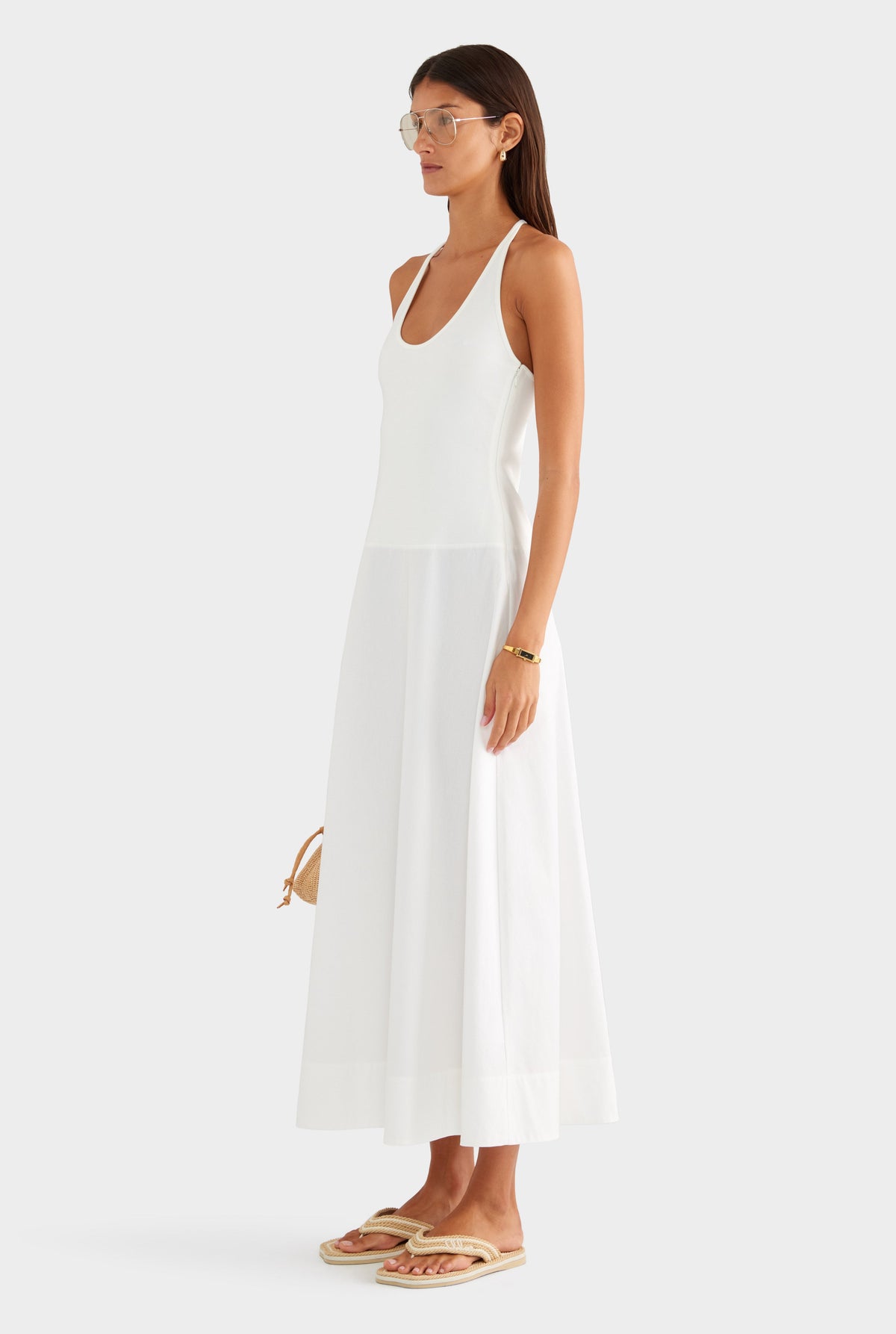 Braided Strap Halter Maxi Dress - Off White