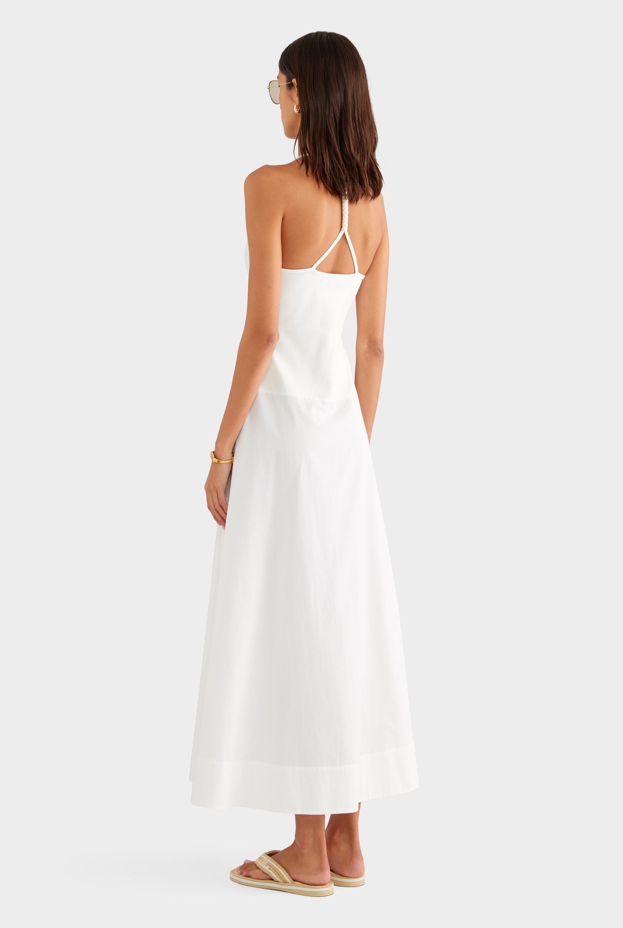 Braided Strap Halter Maxi Dress - Off White