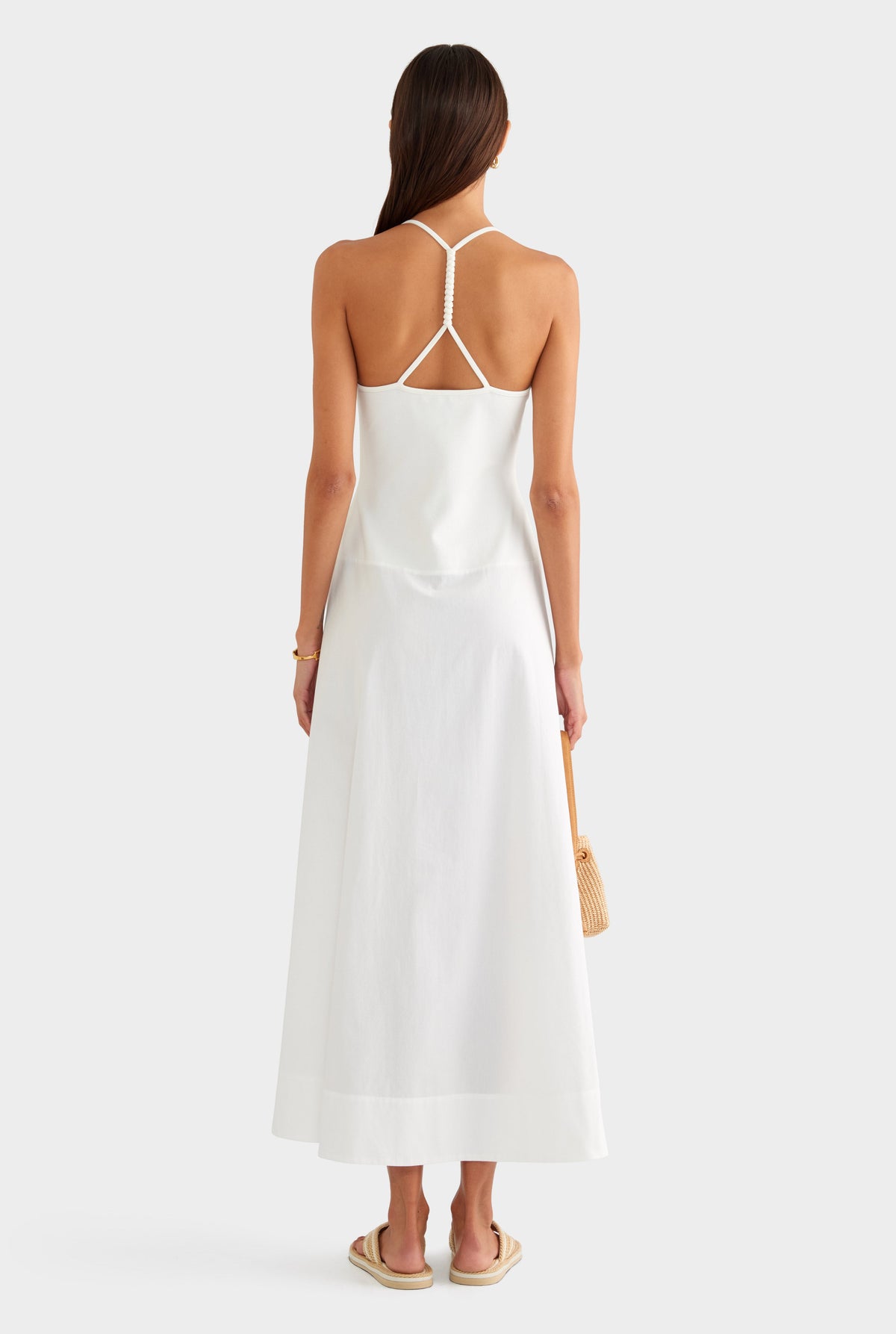 Braided Strap Halter Maxi Dress - Off White