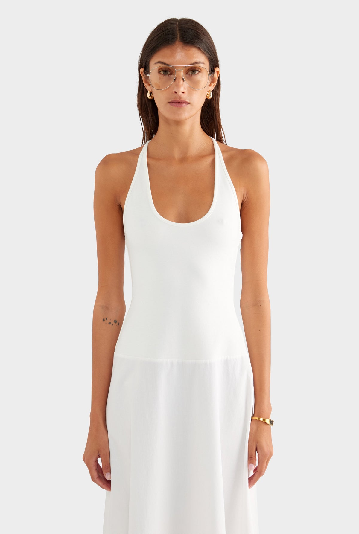Braided Strap Halter Maxi Dress - Off White