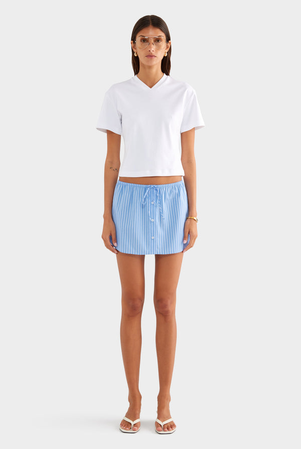 Cotton Shirting Mini Skirt - Blue/White Stripe
