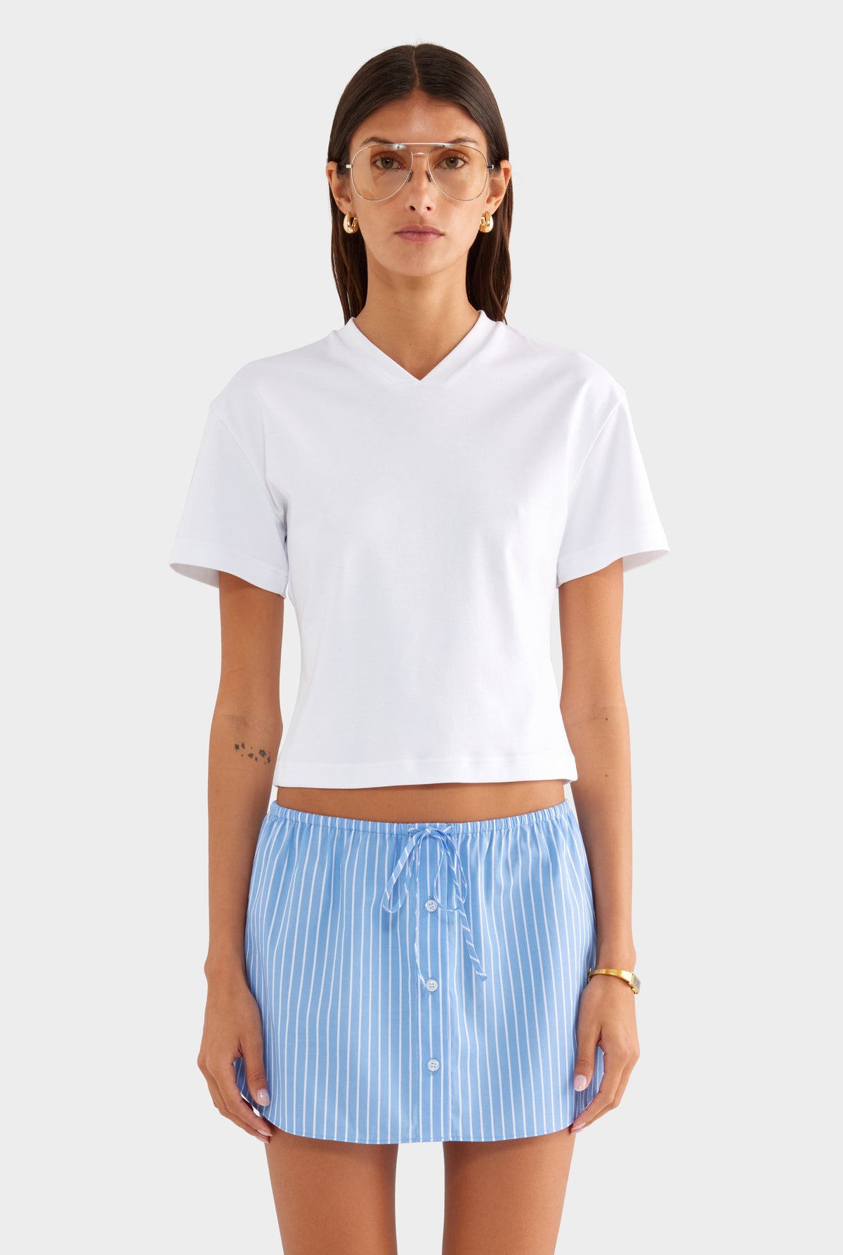 Cotton Shirting Mini Skirt - Blue/White Stripe