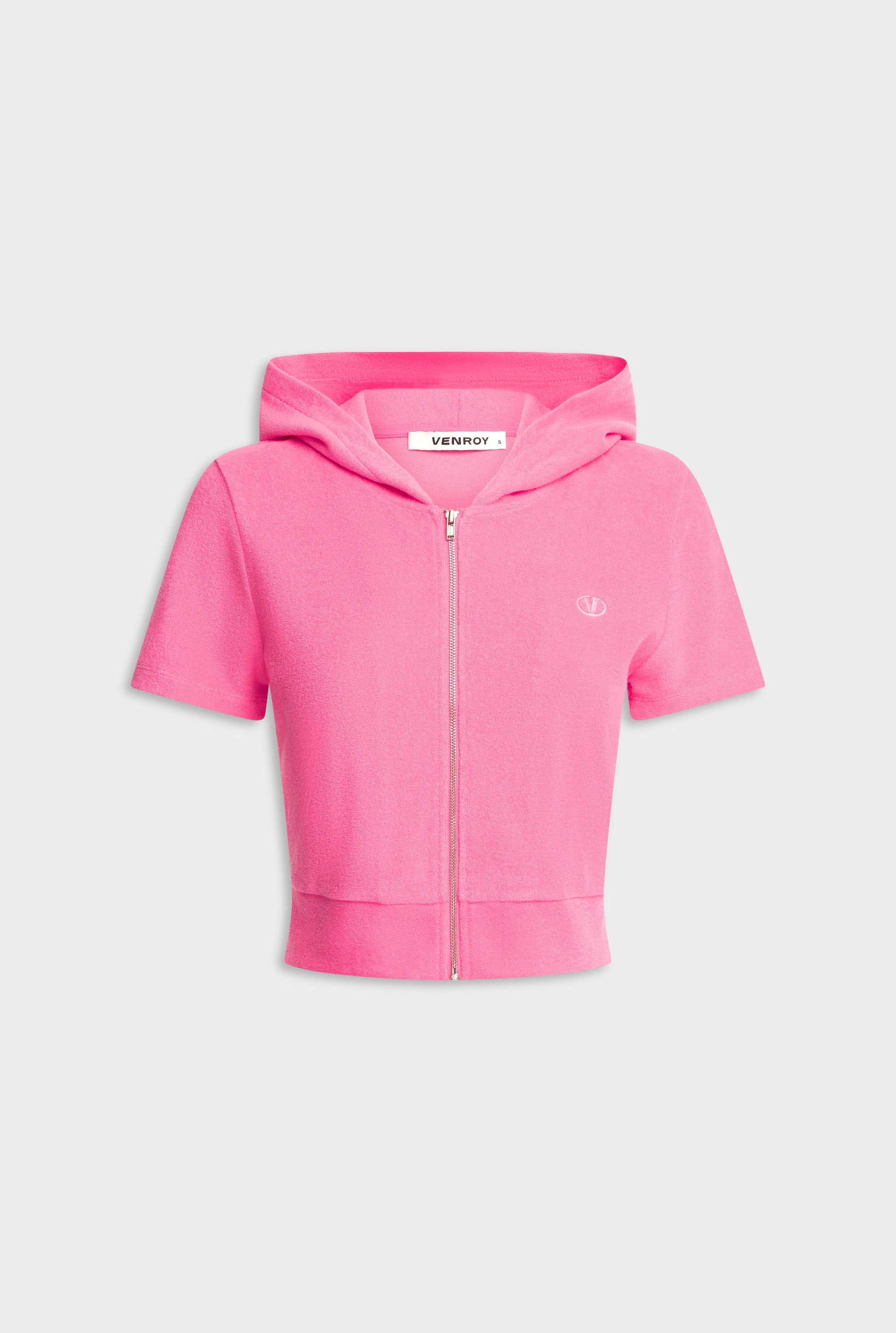 Short Sleeve Cropped Terry Jacket - Hot Pink