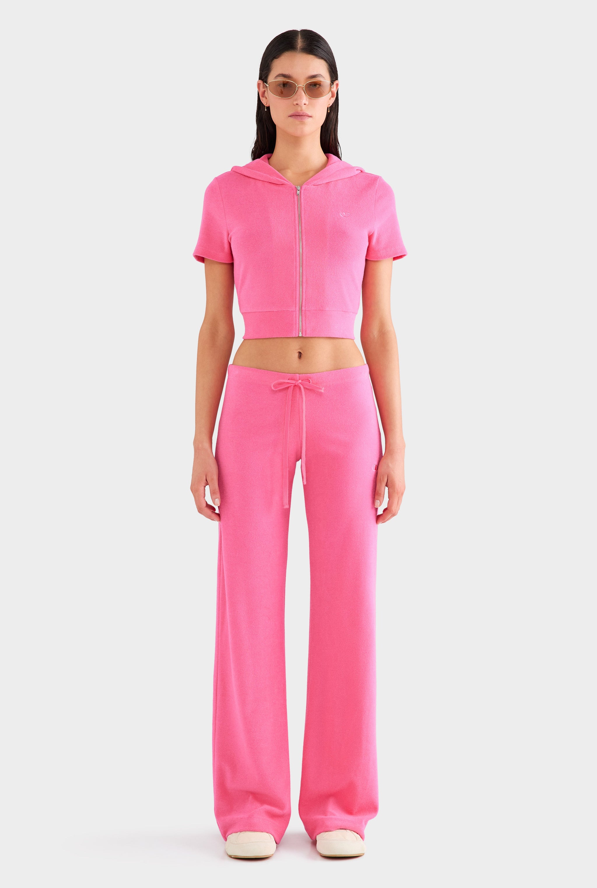 Short Sleeve Cropped Terry Jacket - Hot Pink