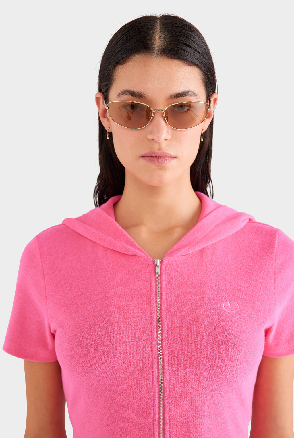 Short Sleeve Cropped Terry Jacket - Hot Pink