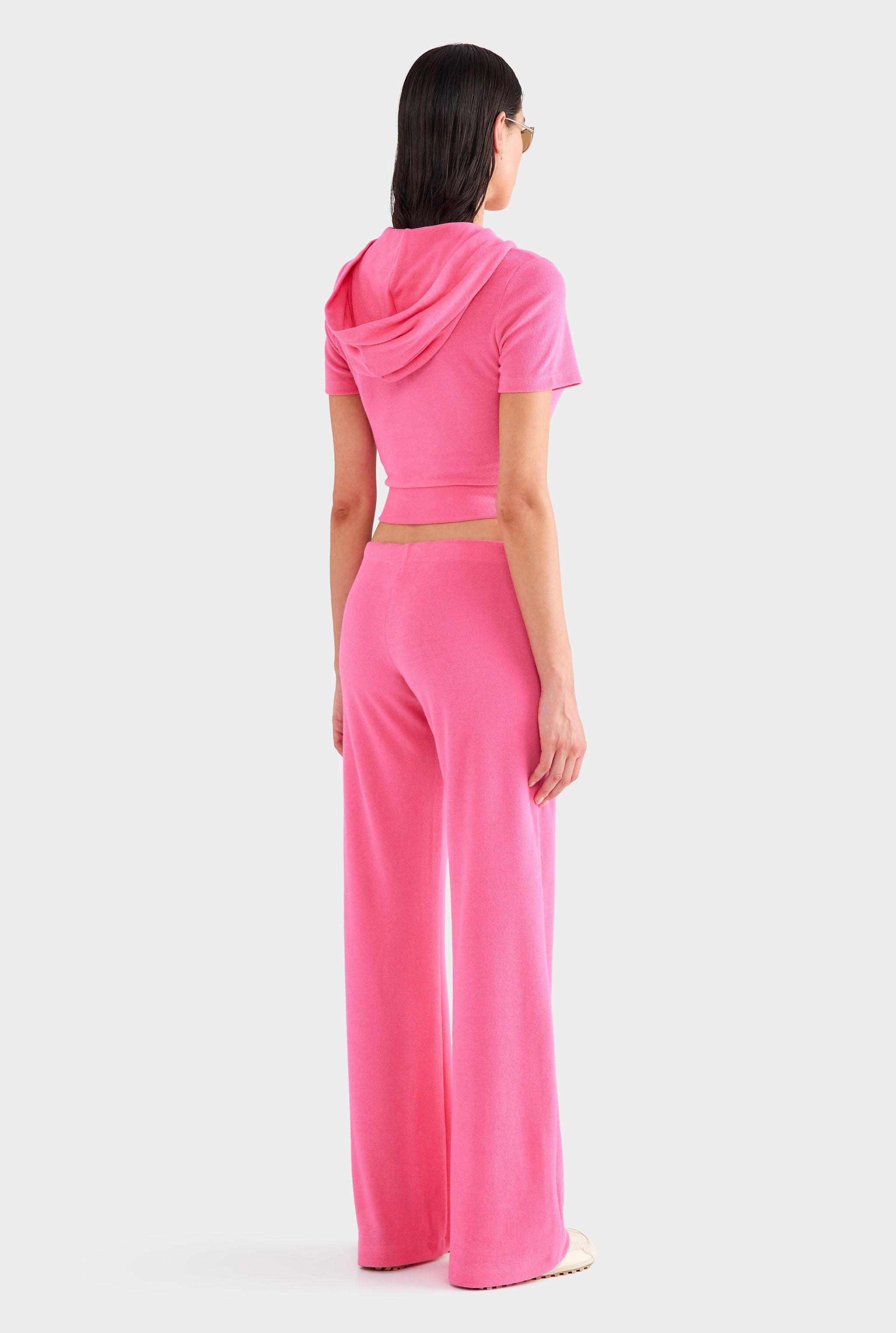 Short Sleeve Cropped Terry Jacket - Hot Pink