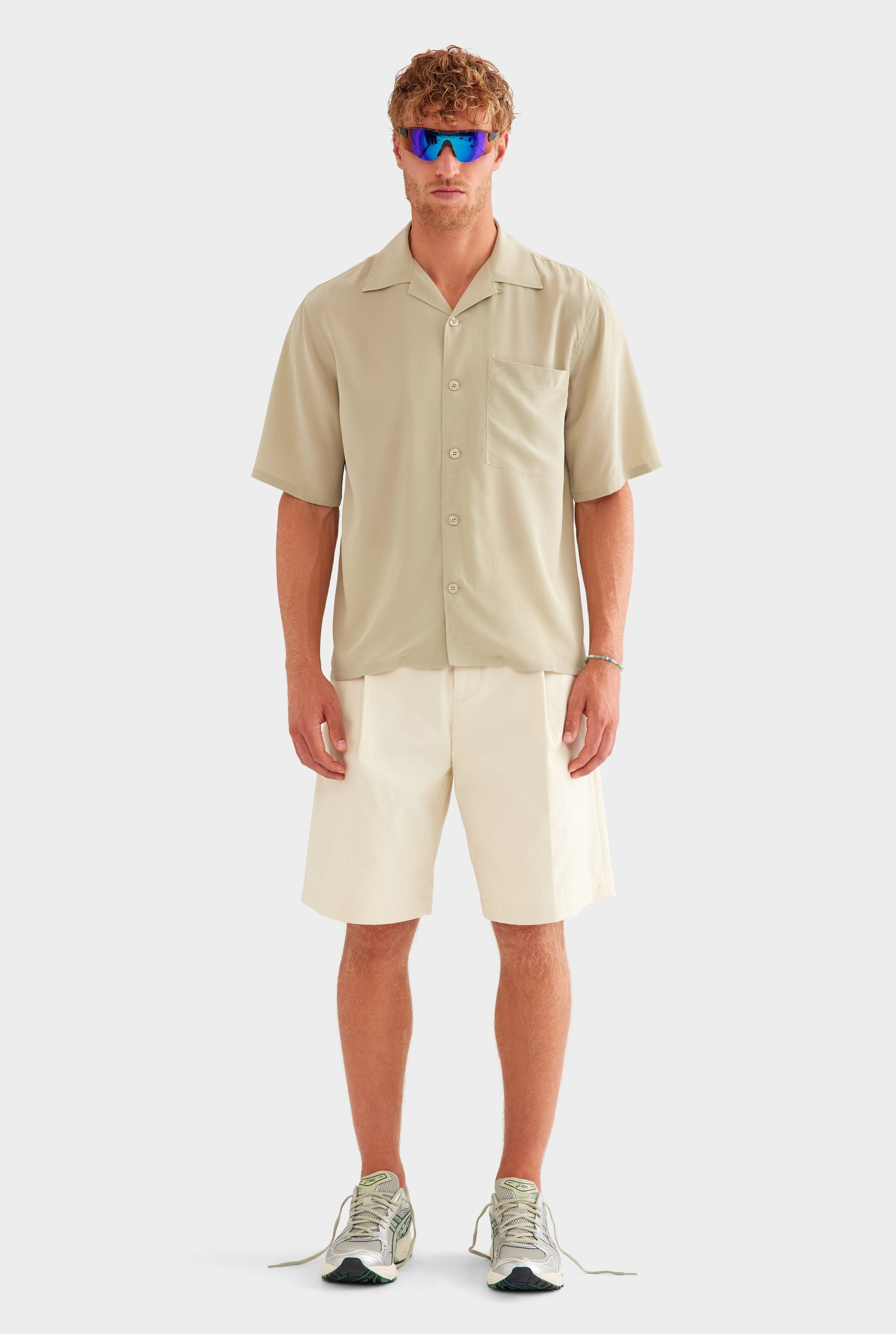 Short Sleeve Silk Camp Collar Shirt - Sage