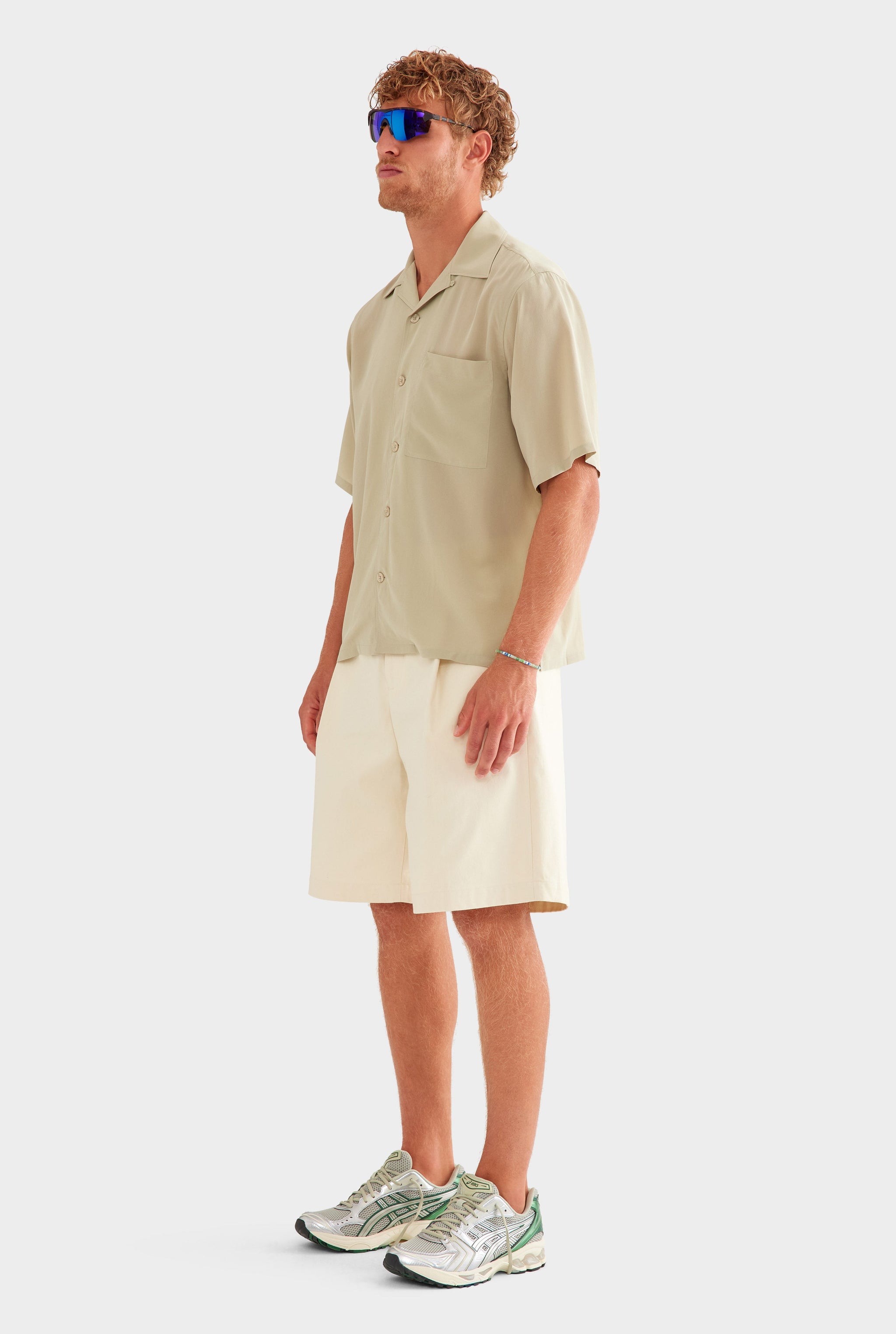 Short Sleeve Silk Camp Collar Shirt - Sage