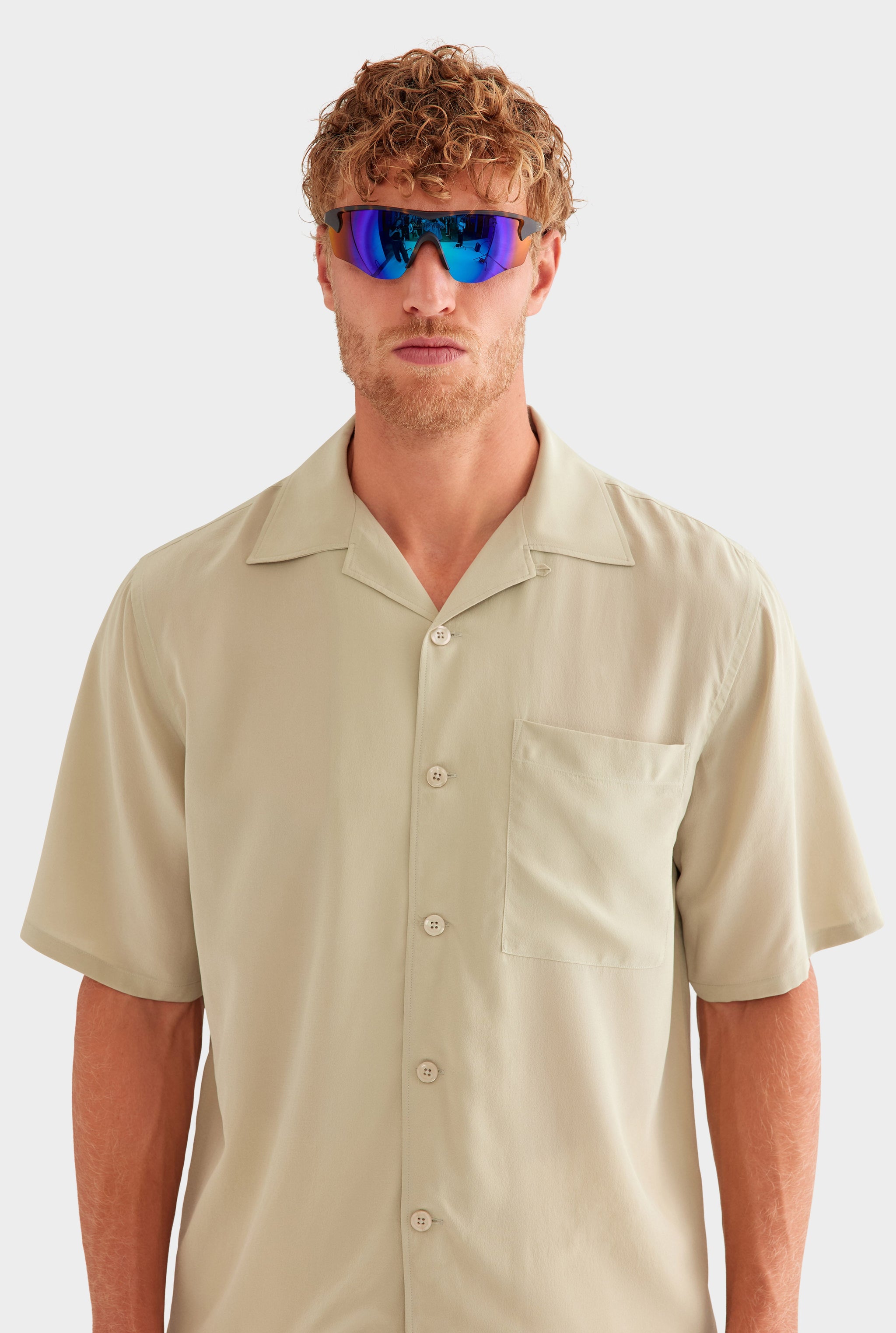 Short Sleeve Silk Camp Collar Shirt - Sage