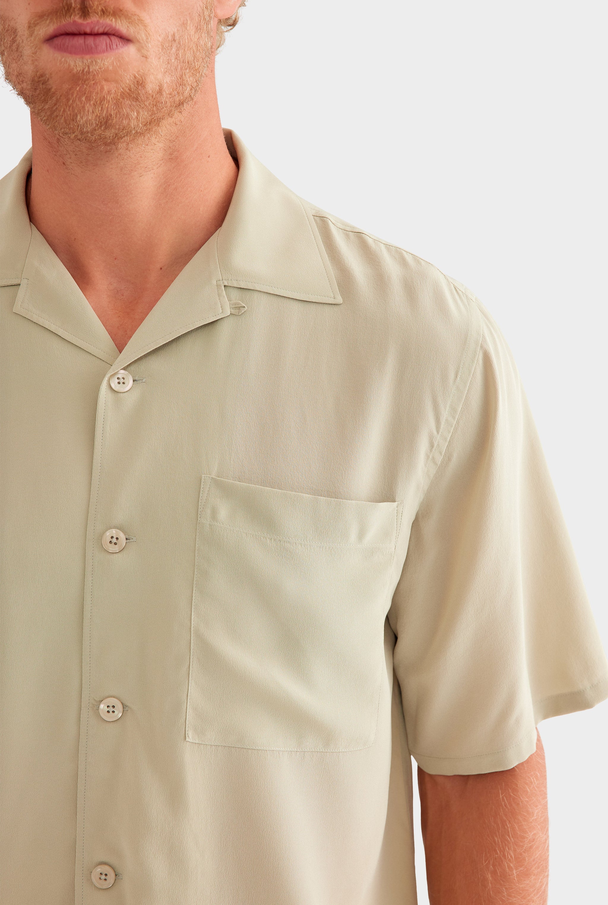 Short Sleeve Silk Camp Collar Shirt - Sage