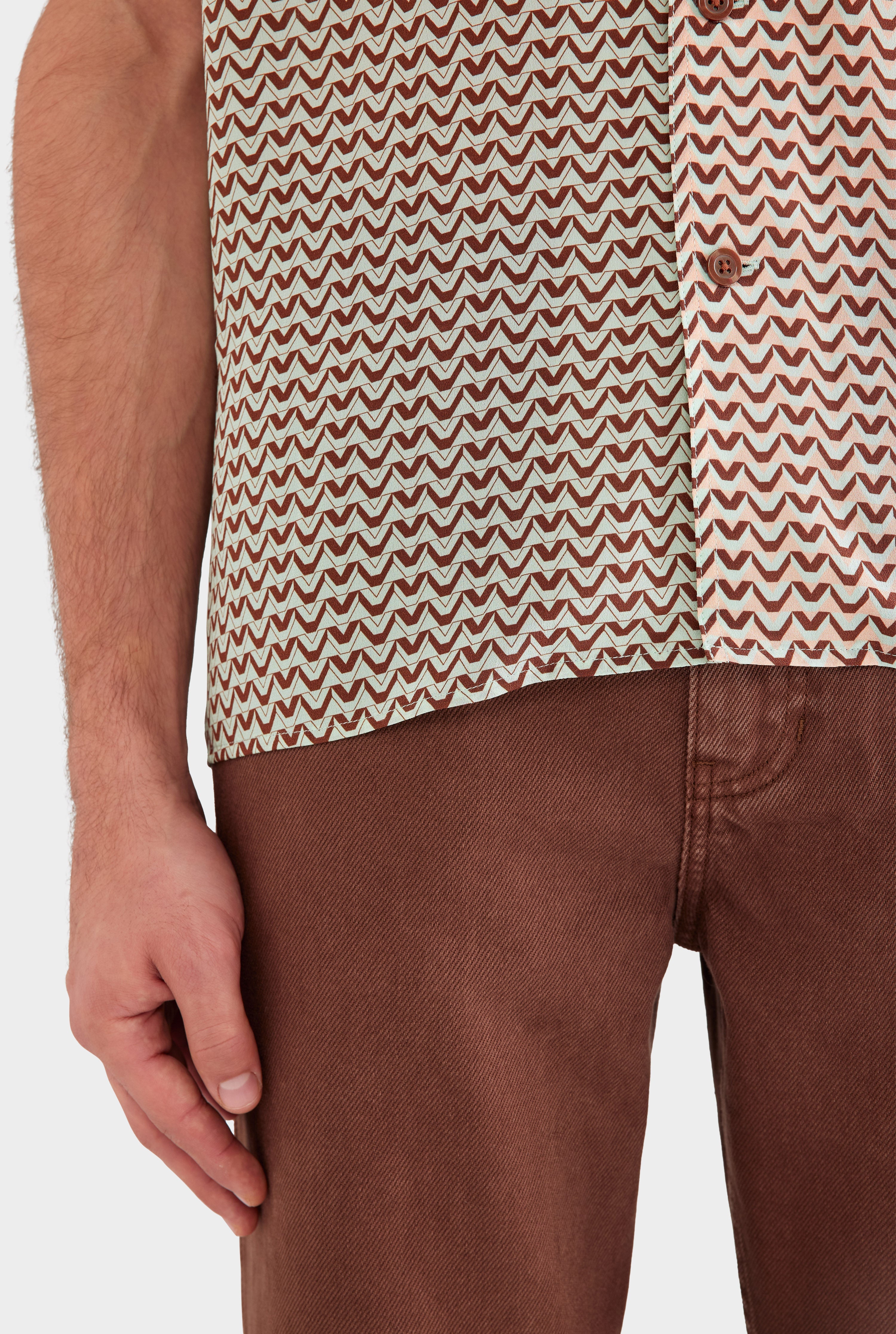 Short Sleeve Silk Camp Collar Shirt - Pale Aqua/Peach Spliced V Monogram