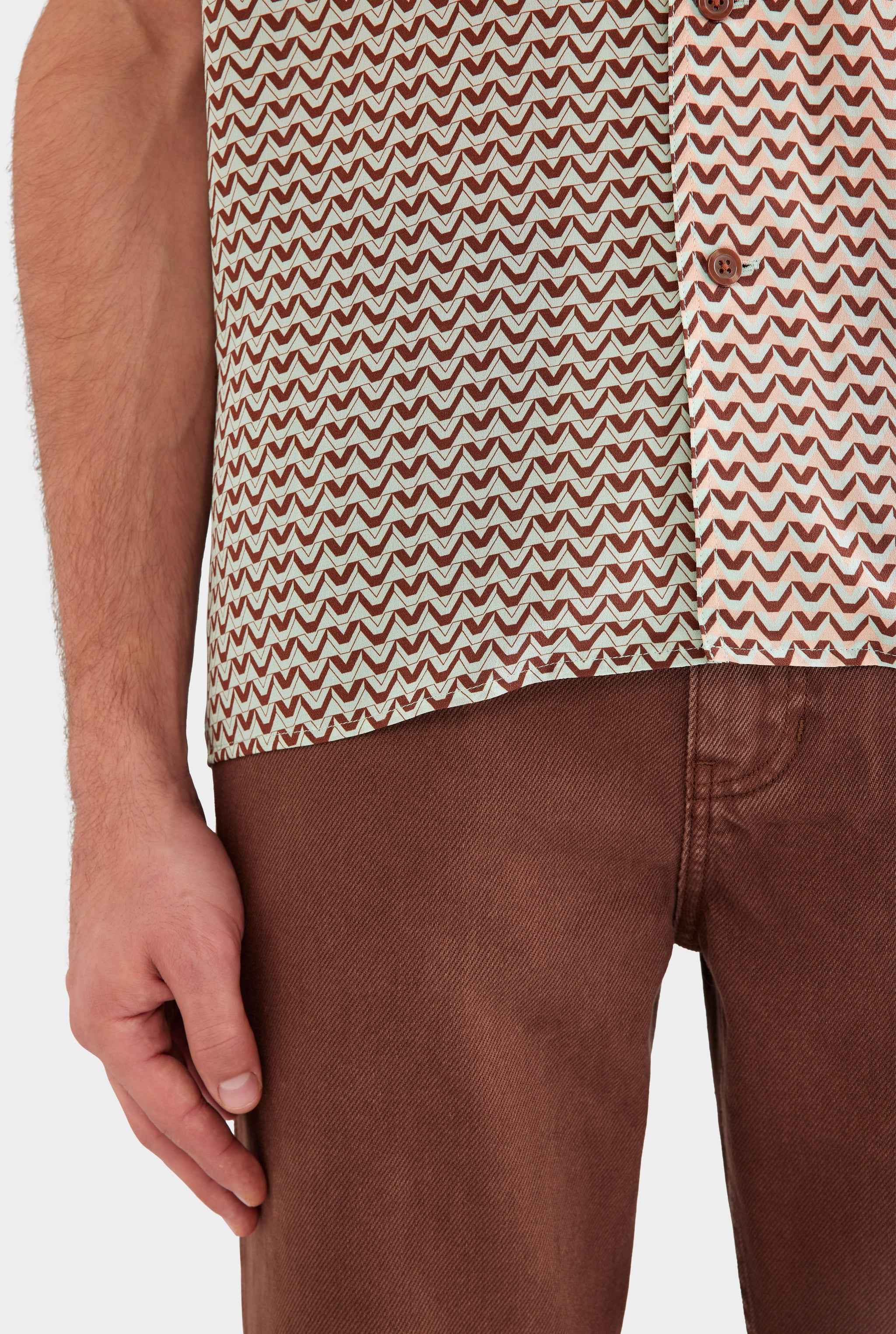 Short Sleeve Silk Camp Collar Shirt - Pale Aqua/Peach Spliced V Monogram