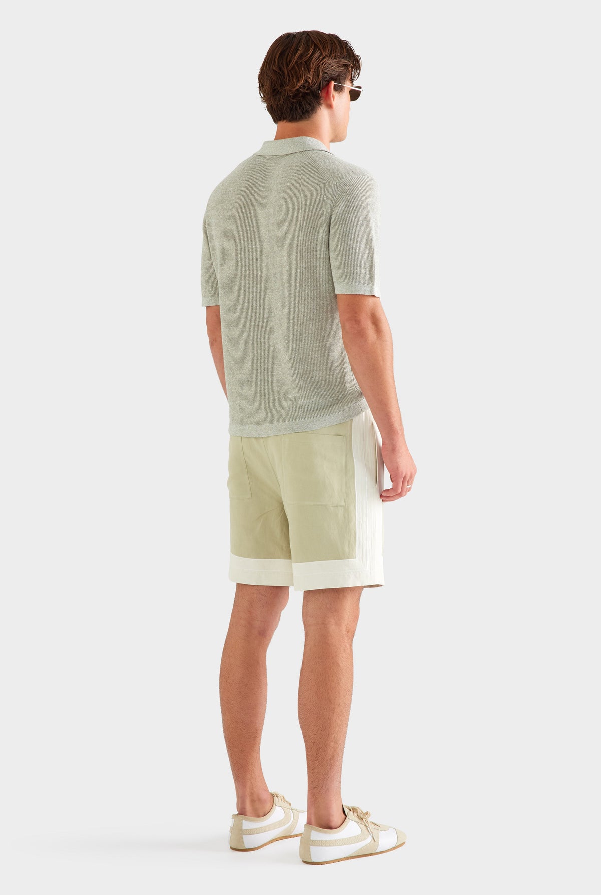 Panelled Applique Border Silk Linen Short - Stone Green/Cream [[AU_MEDIA:gid://shopify/MediaImage/27760450371671]]