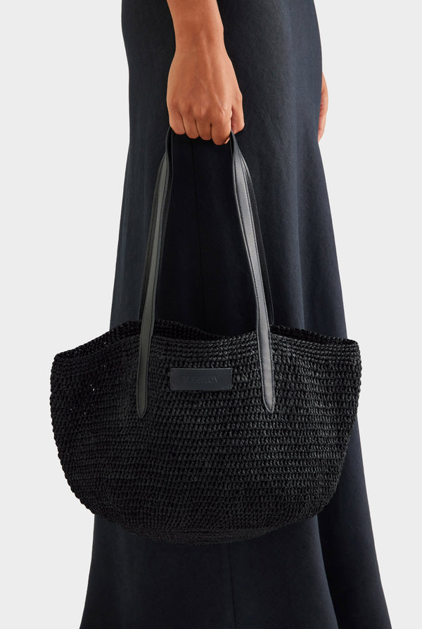Small Raffia Tote - Black/Black [[AU_MEDIA:gid://shopify/MediaImage/27963388395607]]