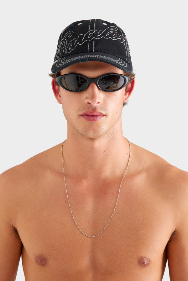 Barcelona Cursive Canvas Cap - Washed Black [[AU_MEDIA:gid://shopify/MediaImage/27760185770071]]