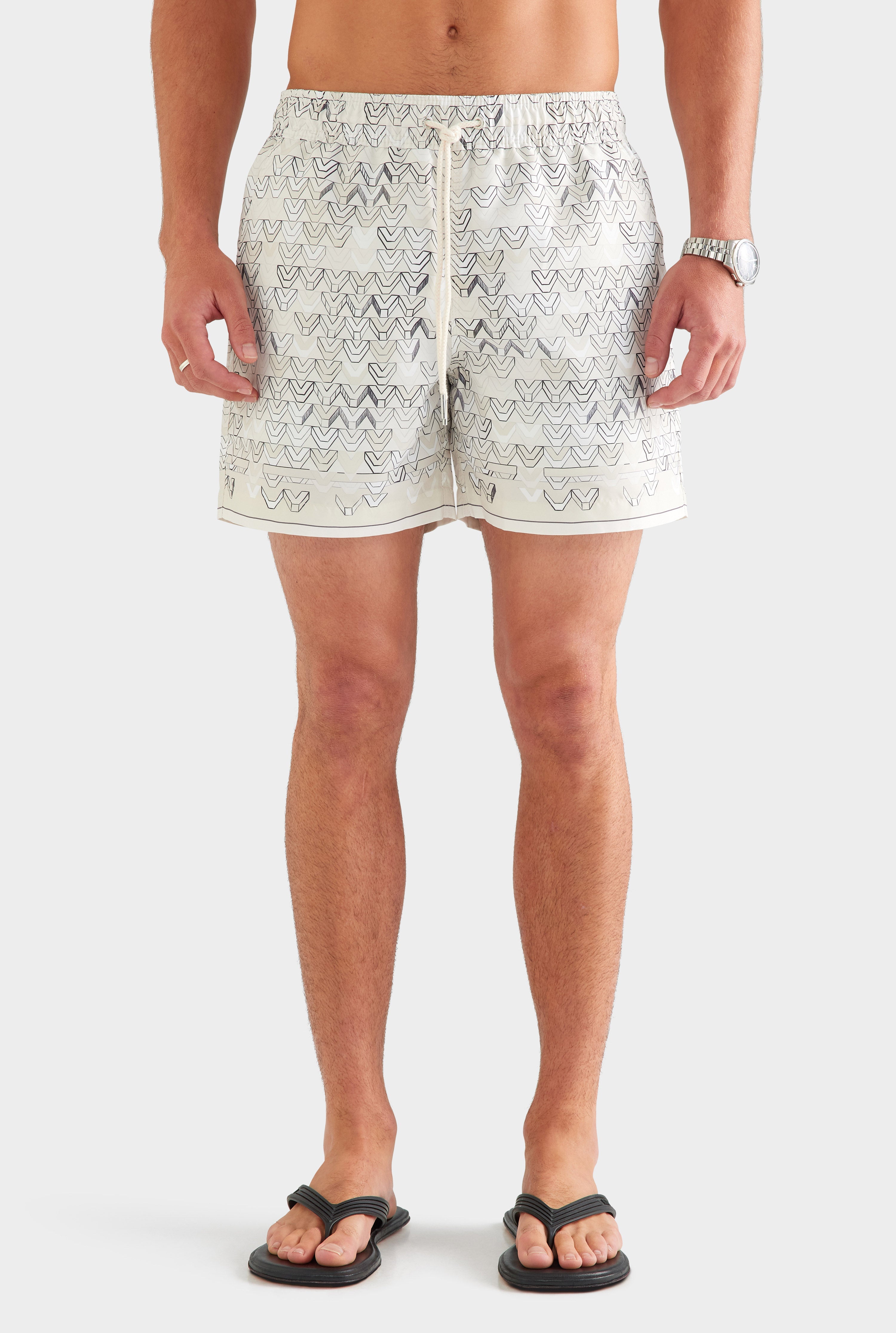 Printed Swim Short - Beige Sketched V Monogram [[AU_MEDIA:gid://shopify/MediaImage/27759703359575]]