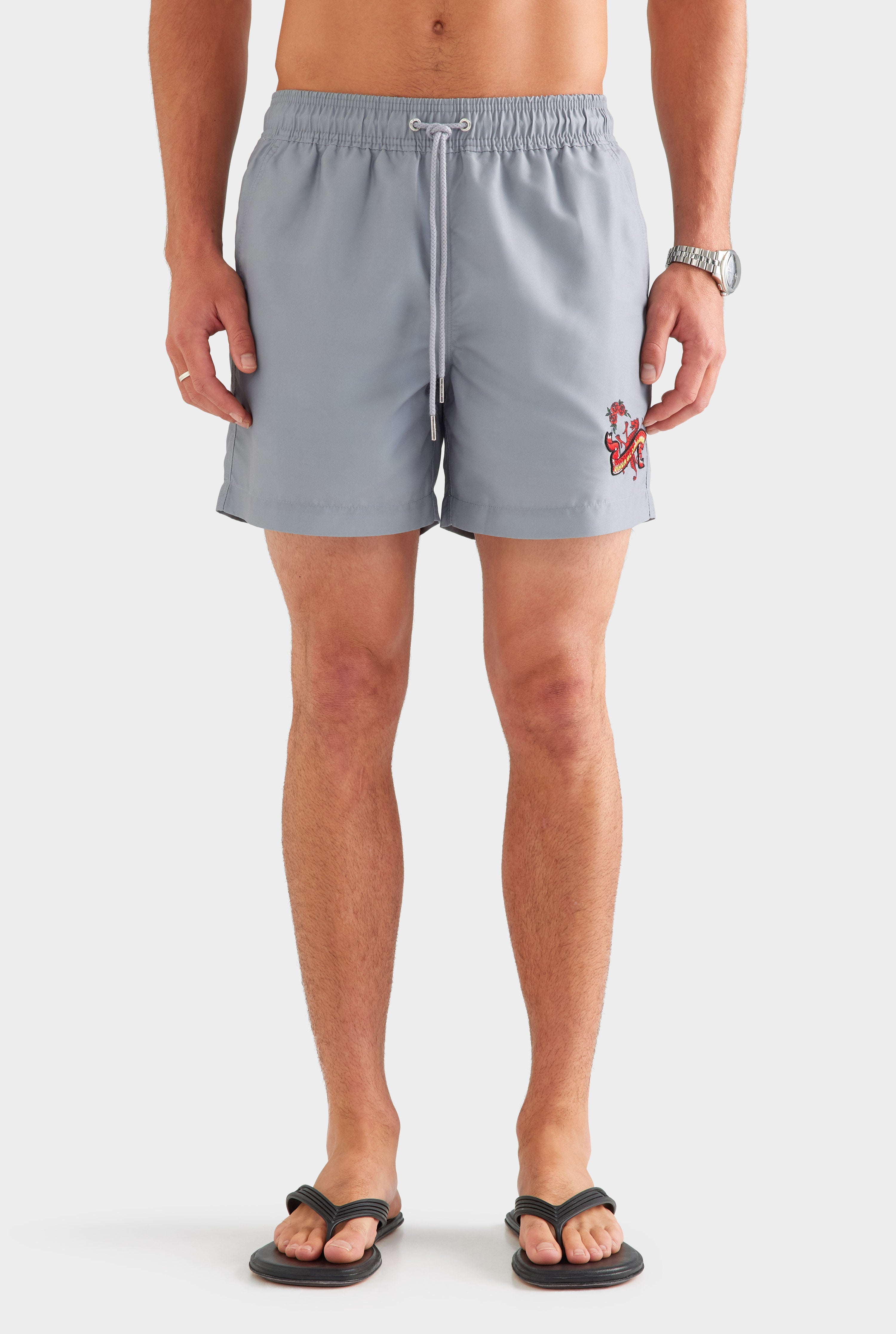 Printed Swim Short - Washed Grey/Barcelona Dragon [[AU_MEDIA:gid://shopify/MediaImage/27759707390039]]