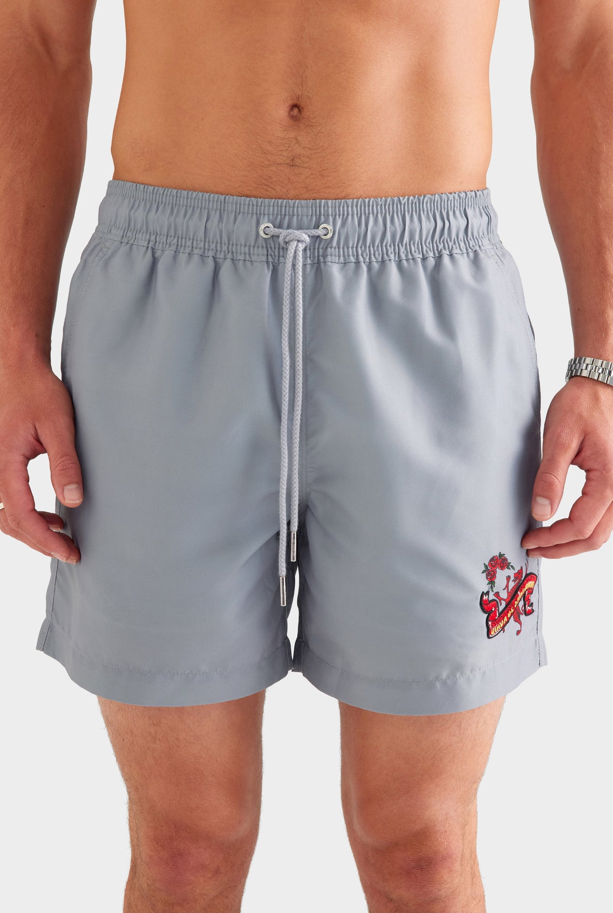 Printed Swim Short - Washed Grey/Barcelona Dragon [[AU_MEDIA:gid://shopify/MediaImage/27759707914327]]