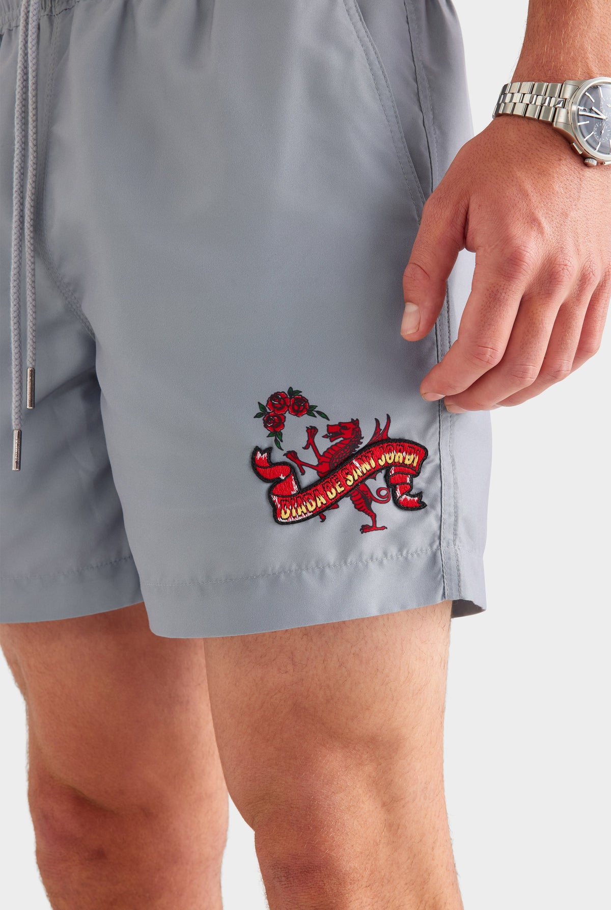 Printed Swim Short - Washed Grey/Barcelona Dragon [[AU_MEDIA:gid://shopify/MediaImage/27759709847639]]