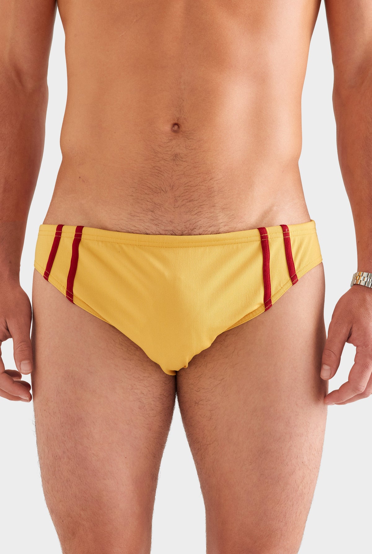 Tape Trim Swim Brief - Ochre/Red [[AU_MEDIA:gid://shopify/MediaImage/27759716270167]]