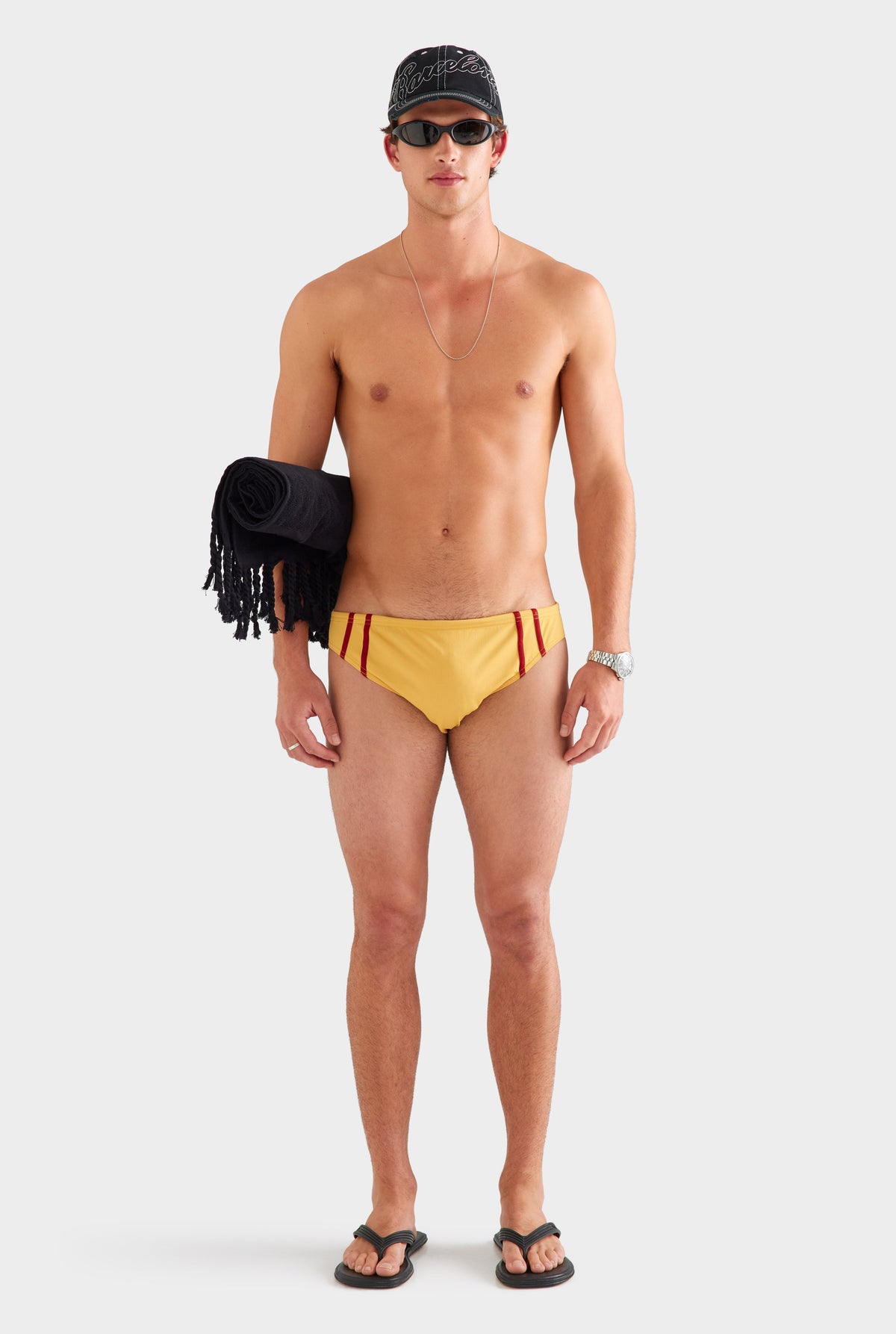 Tape Trim Swim Brief - Ochre/Red [[AU_MEDIA:gid://shopify/MediaImage/27759713124439]]