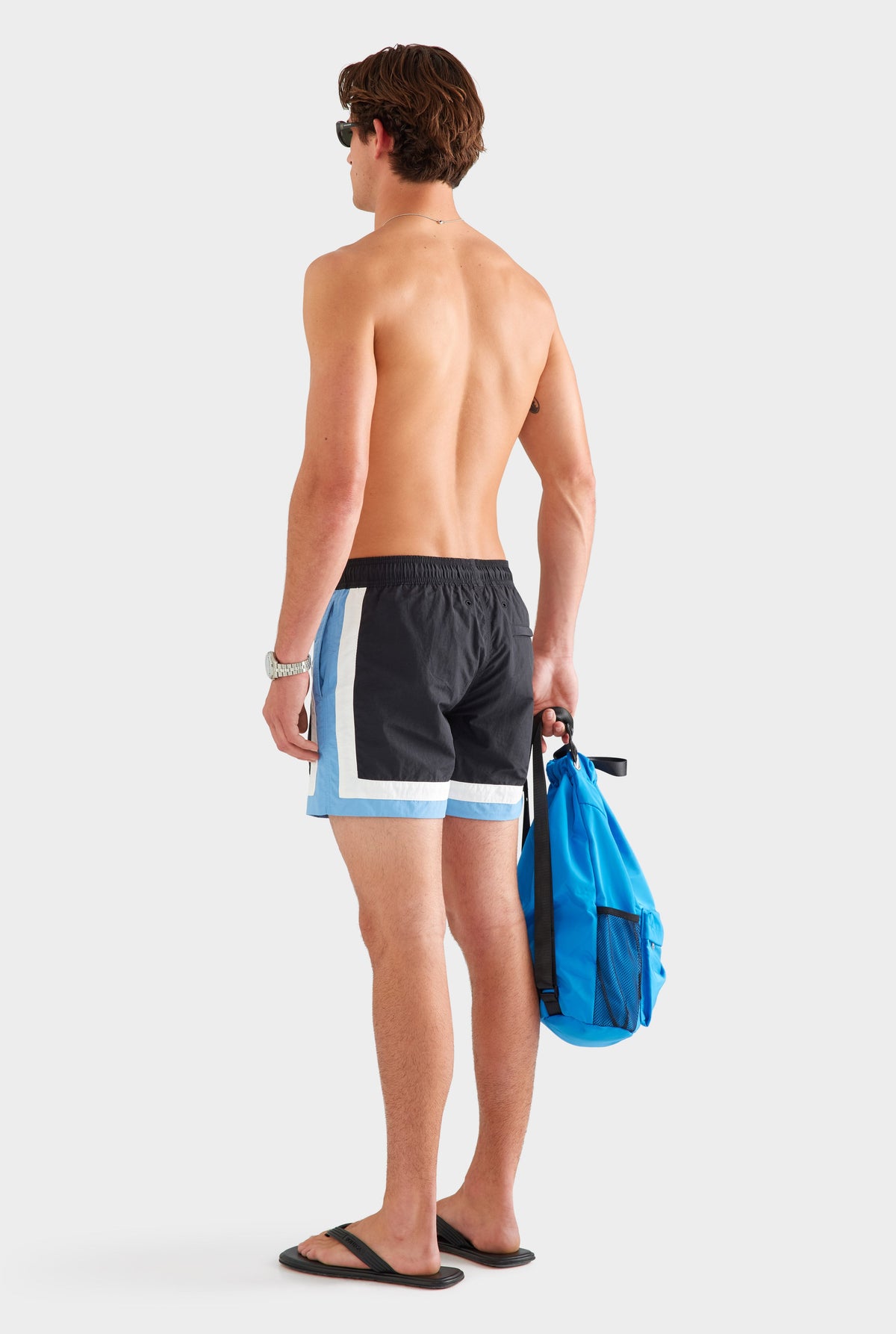 Tri Colour Nylon Swim Short - Black/White/Dusk Blue [[AU_MEDIA:gid://shopify/MediaImage/27759722856535]]
