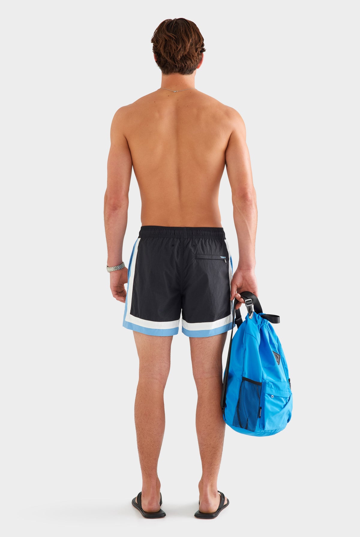 Tri Colour Nylon Swim Short - Black/White/Dusk Blue [[AU_MEDIA:gid://shopify/MediaImage/27759723216983]]