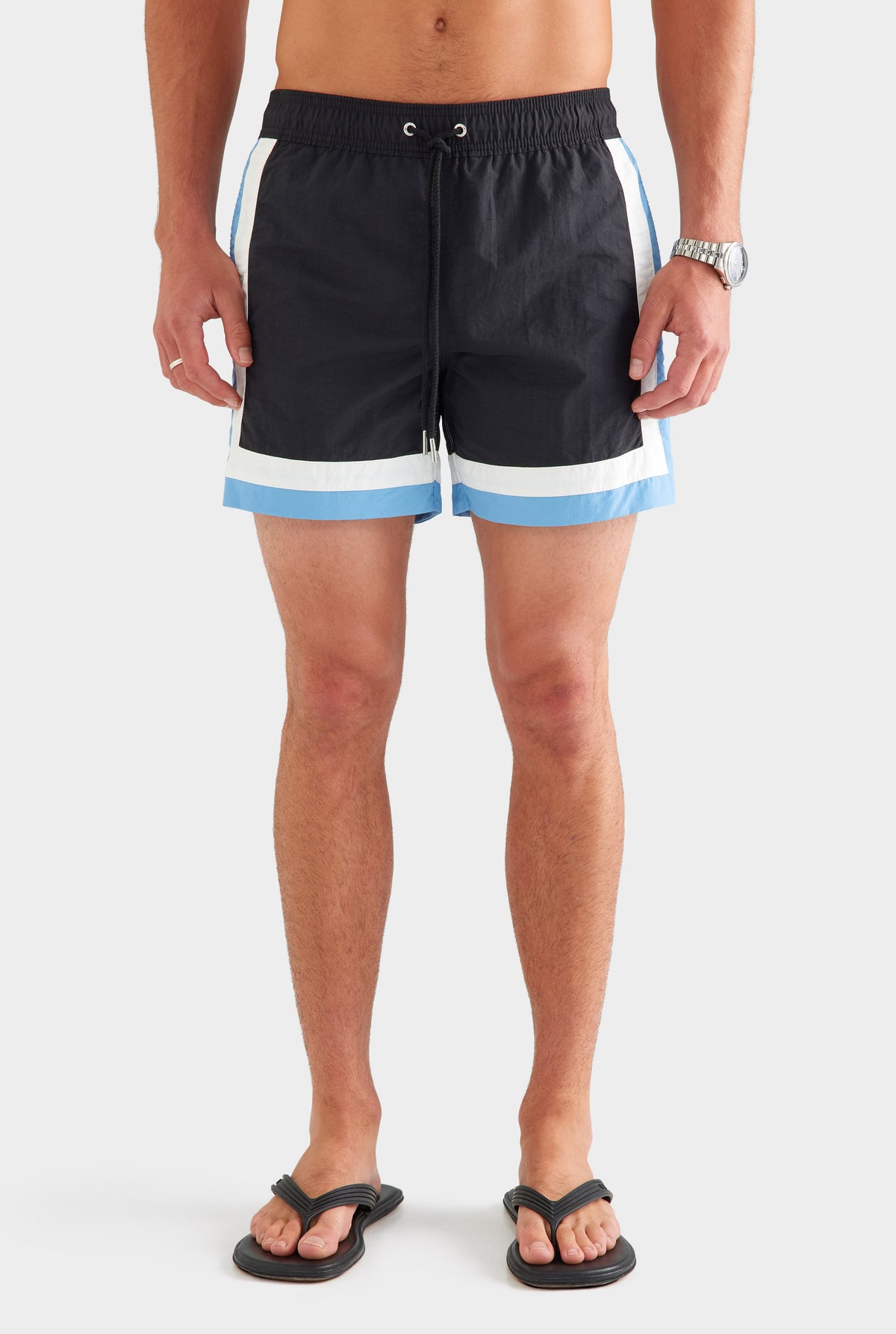 Tri Colour Nylon Swim Short - Black/White/Dusk Blue [[AU_MEDIA:gid://shopify/MediaImage/27759720038487]]
