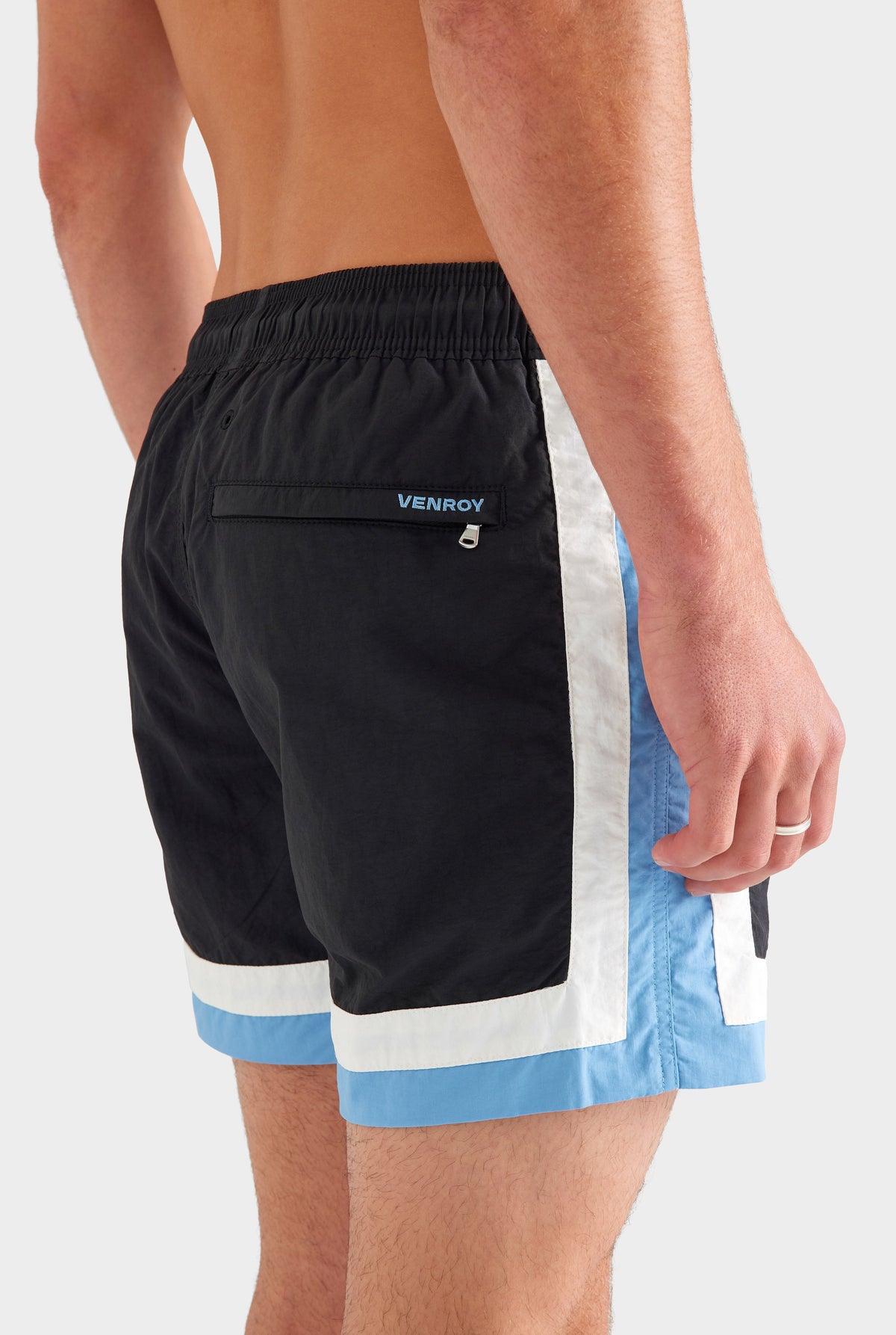 Tri Colour Nylon Swim Short - Black/White/Dusk Blue [[AU_MEDIA:gid://shopify/MediaImage/27759723380823]]