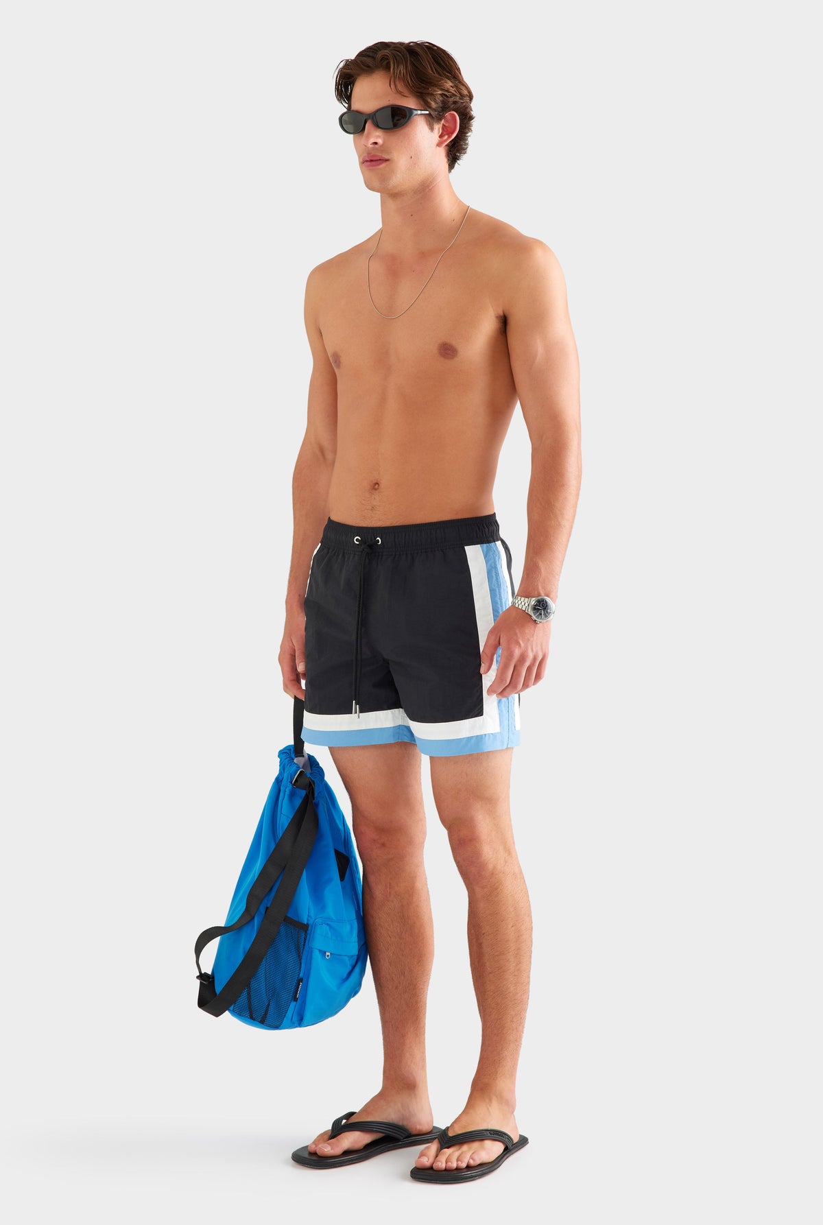 Tri Colour Nylon Swim Short - Black/White/Dusk Blue [[AU_MEDIA:gid://shopify/MediaImage/27759722233943]]