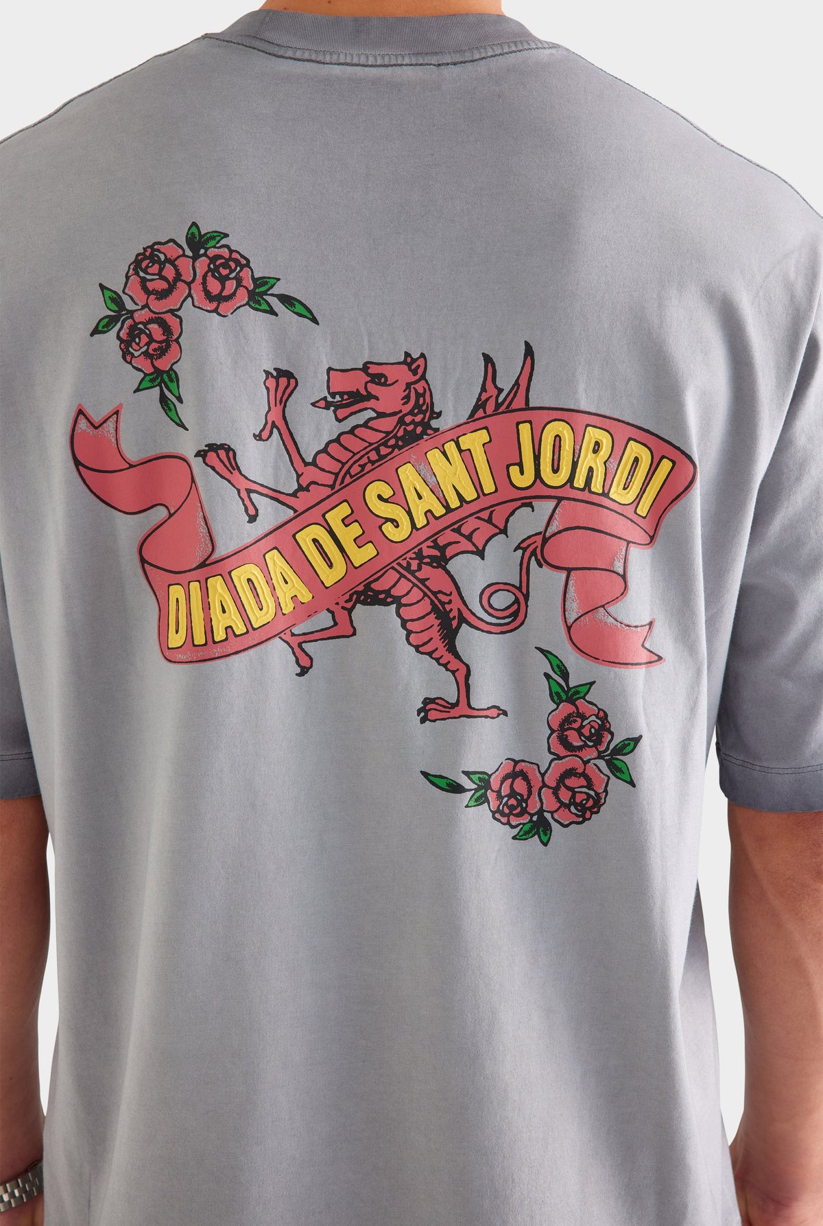 Pigment Dyed Oversized Cotton T Shirt - Washed Grey/Diada de Sant Jordi [[AU_MEDIA:gid://shopify/MediaImage/27759728394327]]