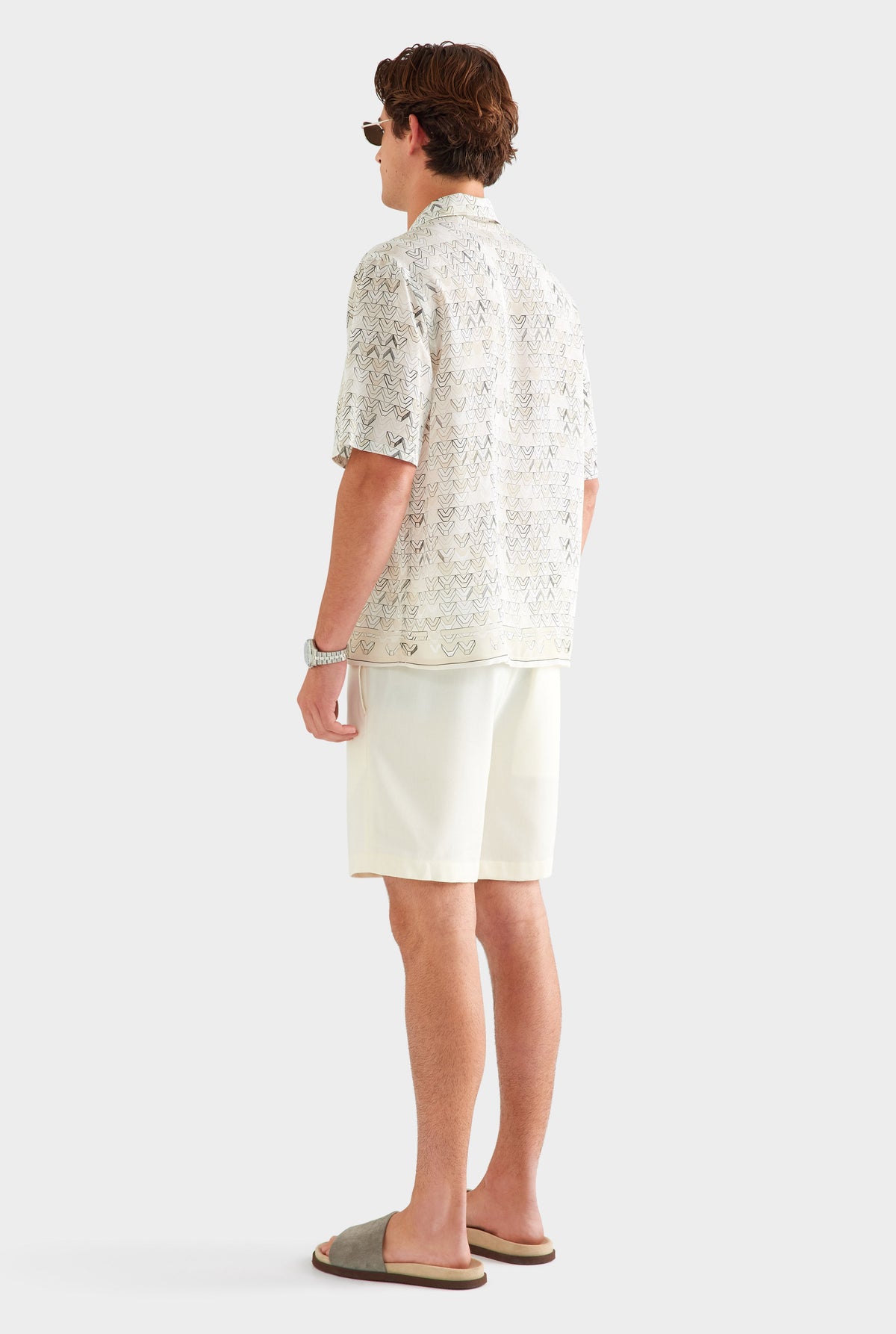 Short Sleeve Silk Camp Collar Shirt - Beige Sketched V Monogram [[AU_MEDIA:gid://shopify/MediaImage/27759739928663]]