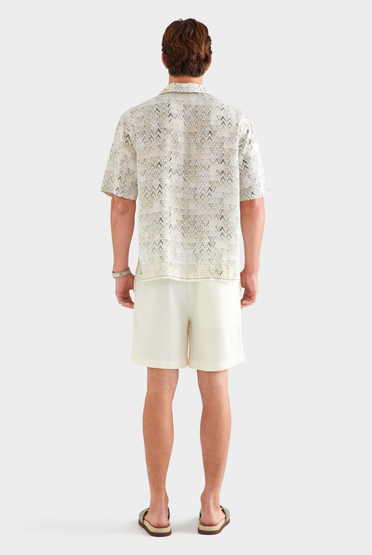 Short Sleeve Silk Camp Collar Shirt - Beige Sketched V Monogram [[AU_MEDIA:gid://shopify/MediaImage/27759742287959]]