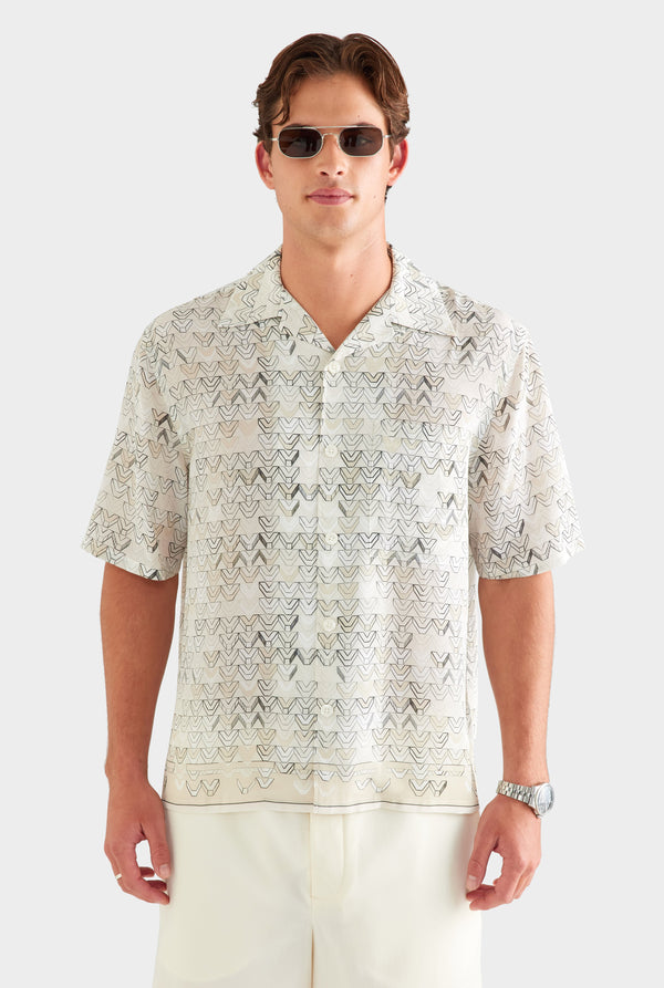 Short Sleeve Silk Camp Collar Shirt - Beige Sketched V Monogram [[AU_MEDIA:gid://shopify/MediaImage/27759740649559]]