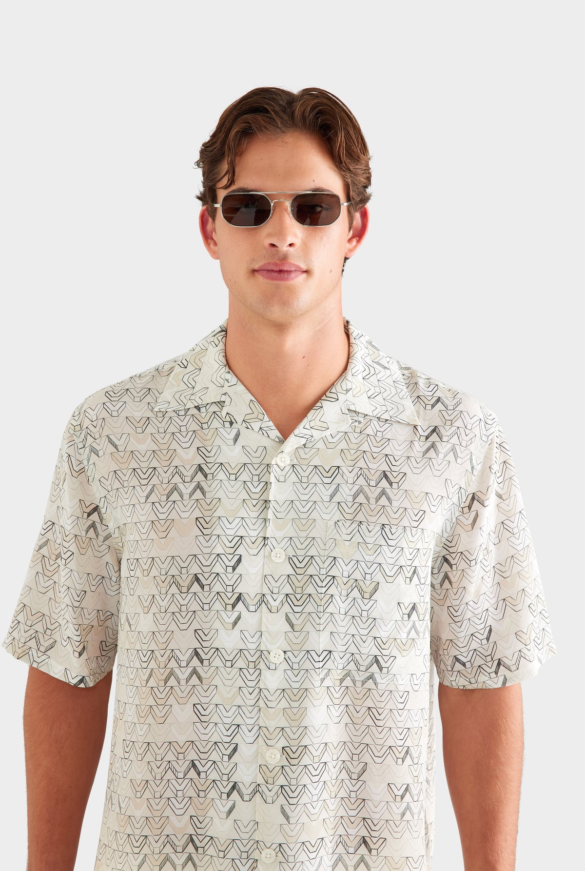 Short Sleeve Silk Camp Collar Shirt - Beige Sketched V Monogram [[AU_MEDIA:gid://shopify/MediaImage/27759738519639]]