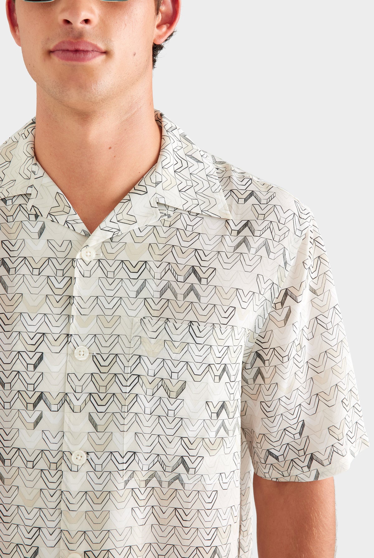 Short Sleeve Silk Camp Collar Shirt - Beige Sketched V Monogram [[AU_MEDIA:gid://shopify/MediaImage/27759740944471]]