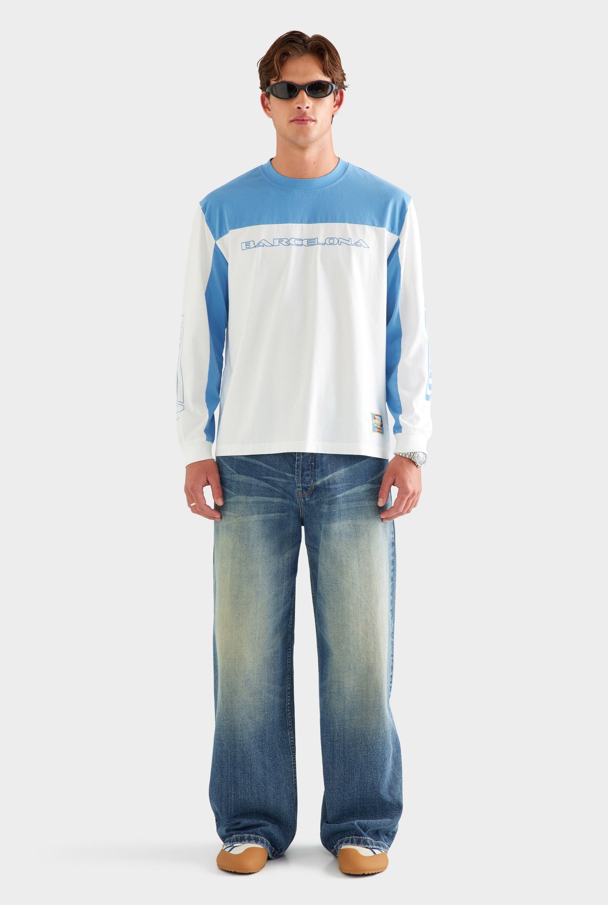 Panelled Long Sleeve T Shirt - White/Blue [[AU_MEDIA:gid://shopify/MediaImage/27759742517335]]