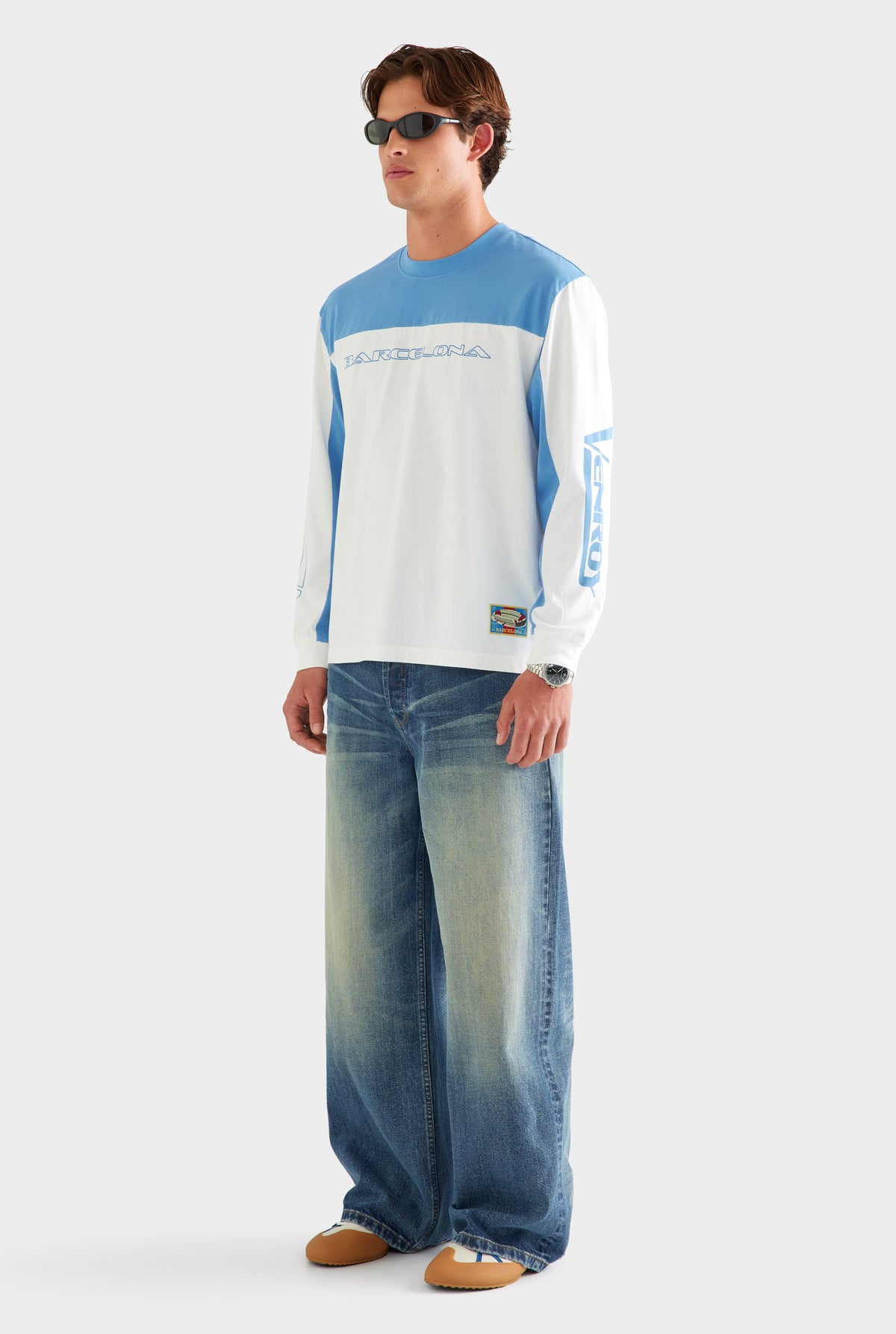 Panelled Long Sleeve T Shirt - White/Blue [[AU_MEDIA:gid://shopify/MediaImage/27759746056279]]