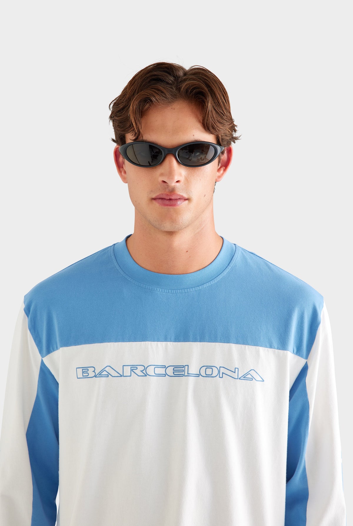 Panelled Long Sleeve T Shirt - White/Blue [[AU_MEDIA:gid://shopify/MediaImage/27759744745559]]