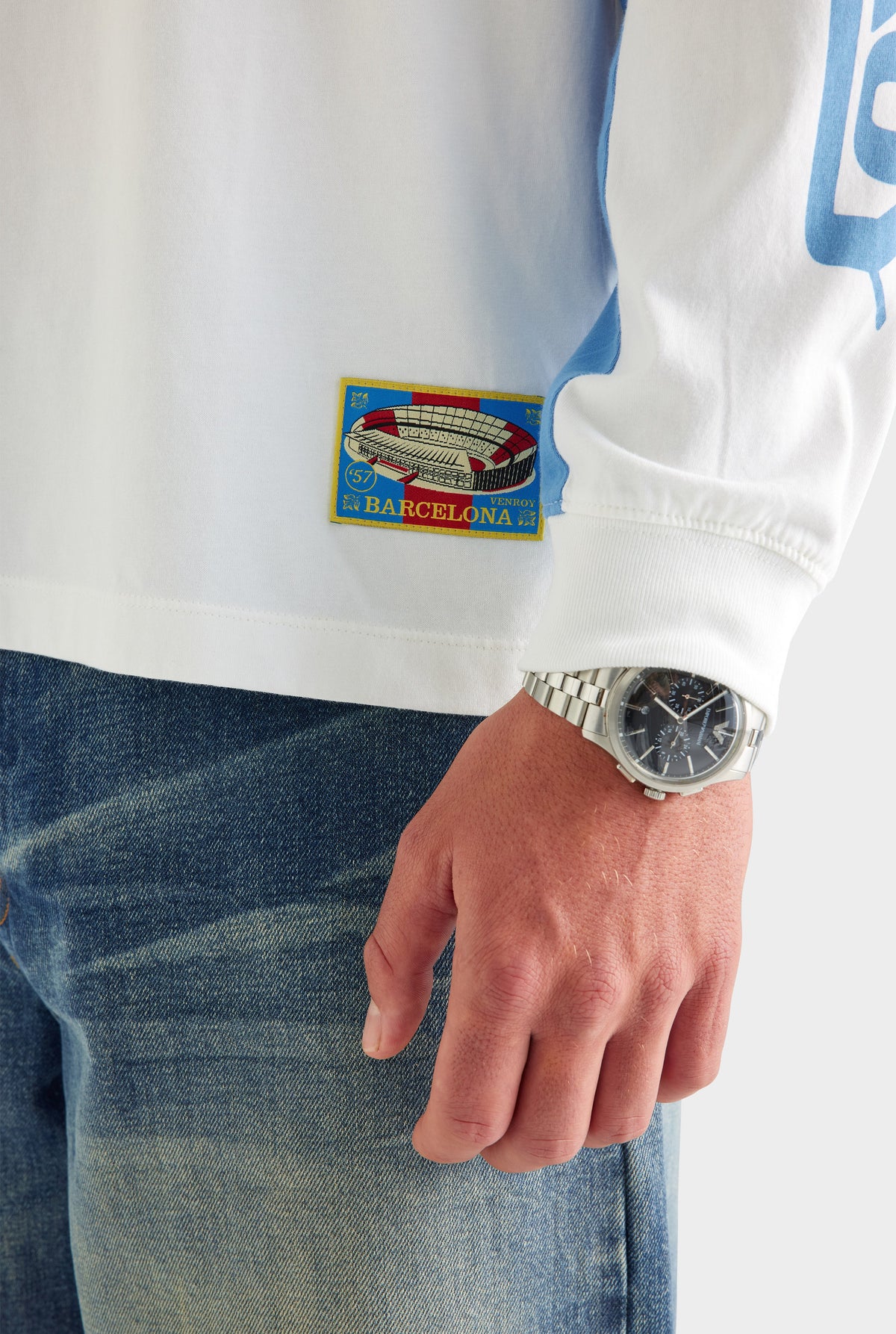 Panelled Long Sleeve T Shirt - White/Blue [[AU_MEDIA:gid://shopify/MediaImage/27759745564759]]