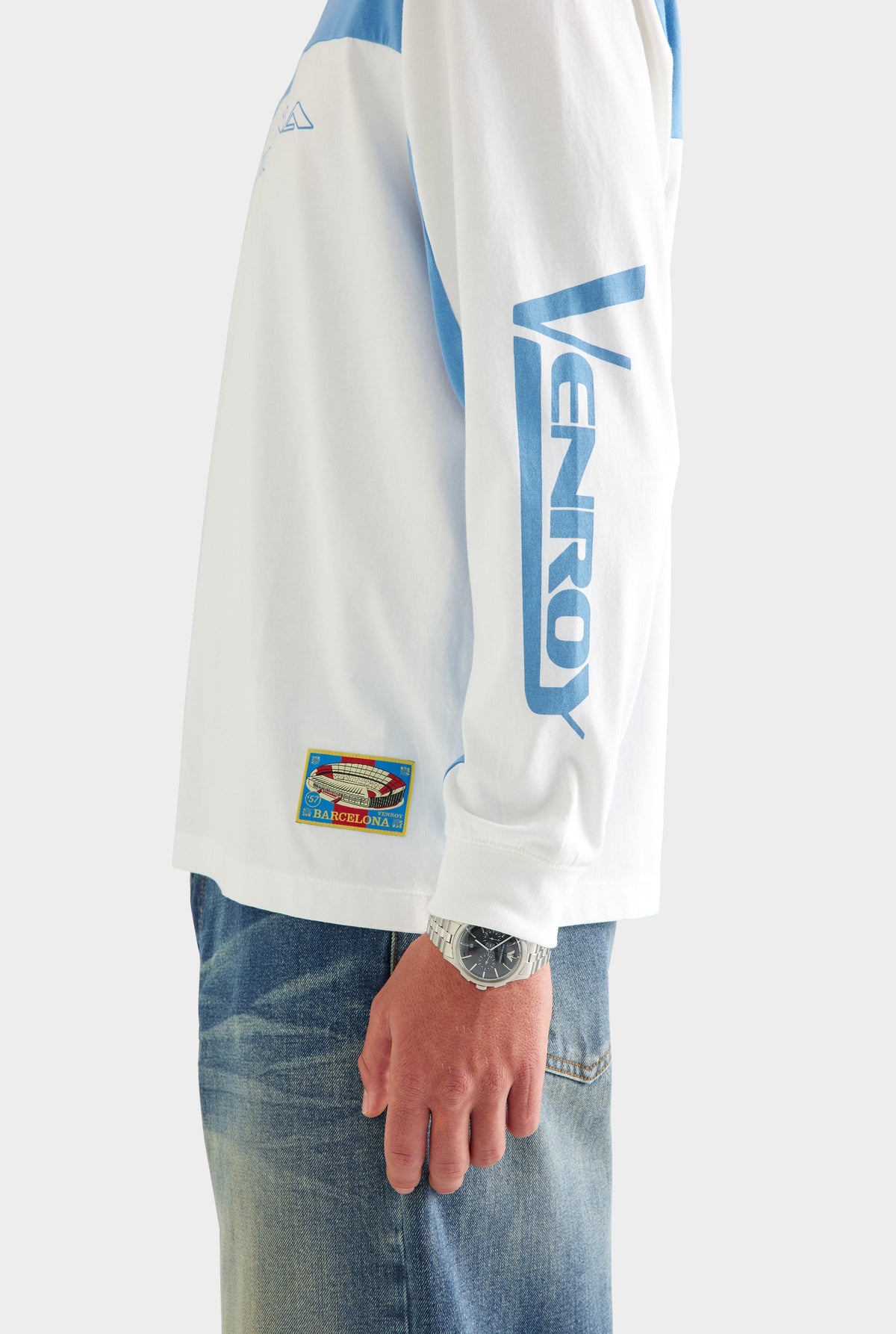 Panelled Long Sleeve T Shirt - White/Blue [[AU_MEDIA:gid://shopify/MediaImage/27759743303767]]