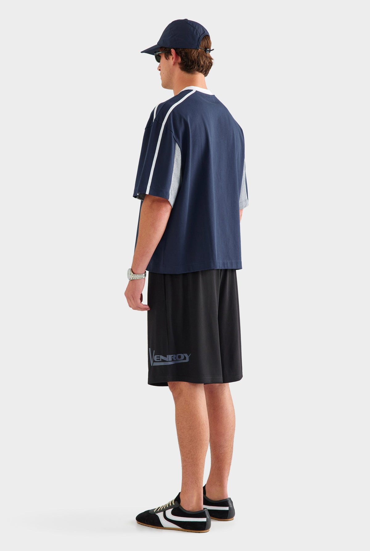 Panelled V Neck T Shirt - Navy/Grey Marl/White [[AU_MEDIA:gid://shopify/MediaImage/27759753789527]]