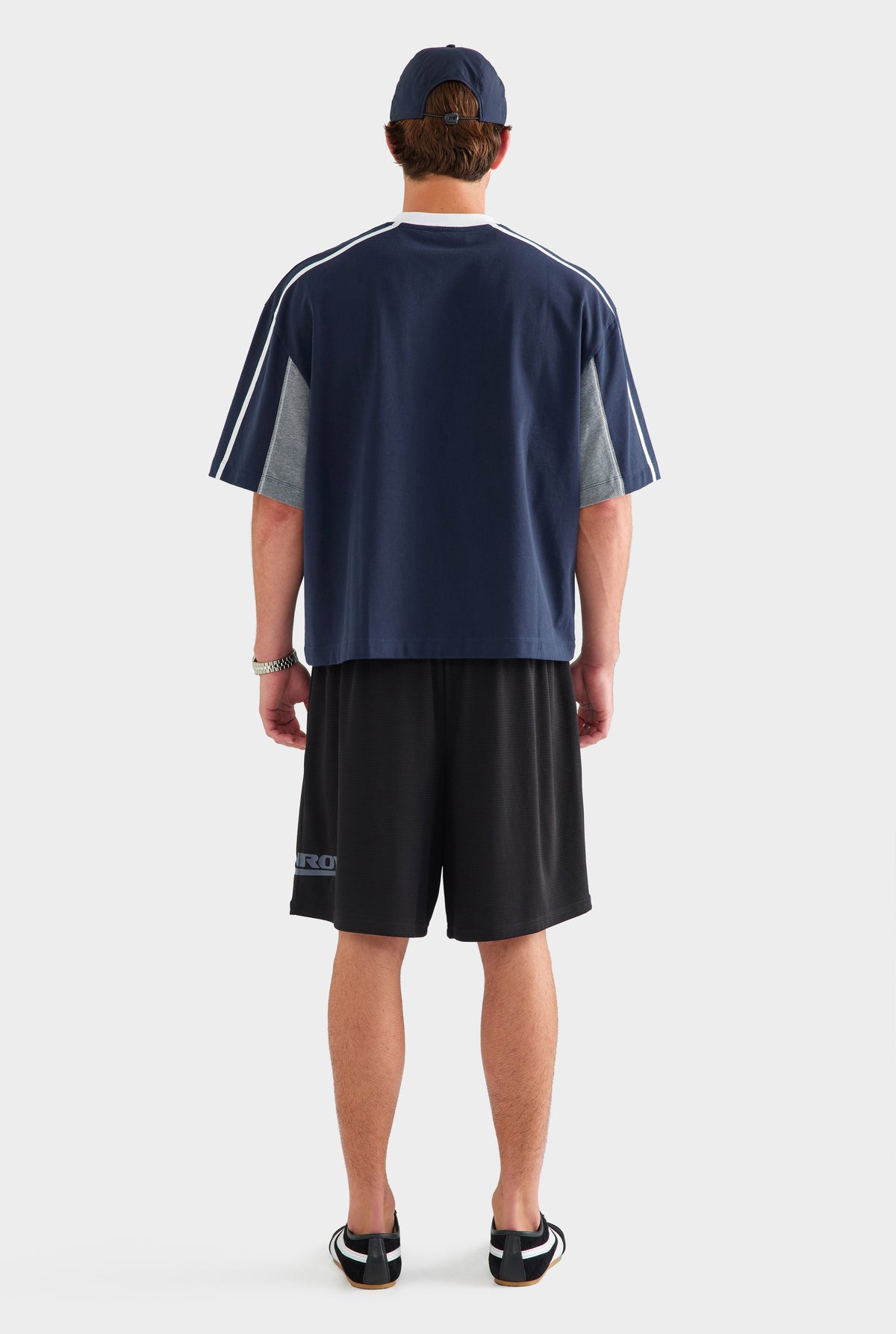 Panelled V Neck T Shirt - Navy/Grey Marl/White [[AU_MEDIA:gid://shopify/MediaImage/27759754149975]]