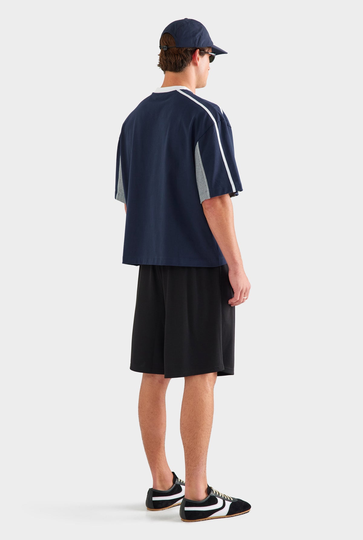 Panelled V Neck T Shirt - Navy/Grey Marl/White [[AU_MEDIA:gid://shopify/MediaImage/27759751037015]]