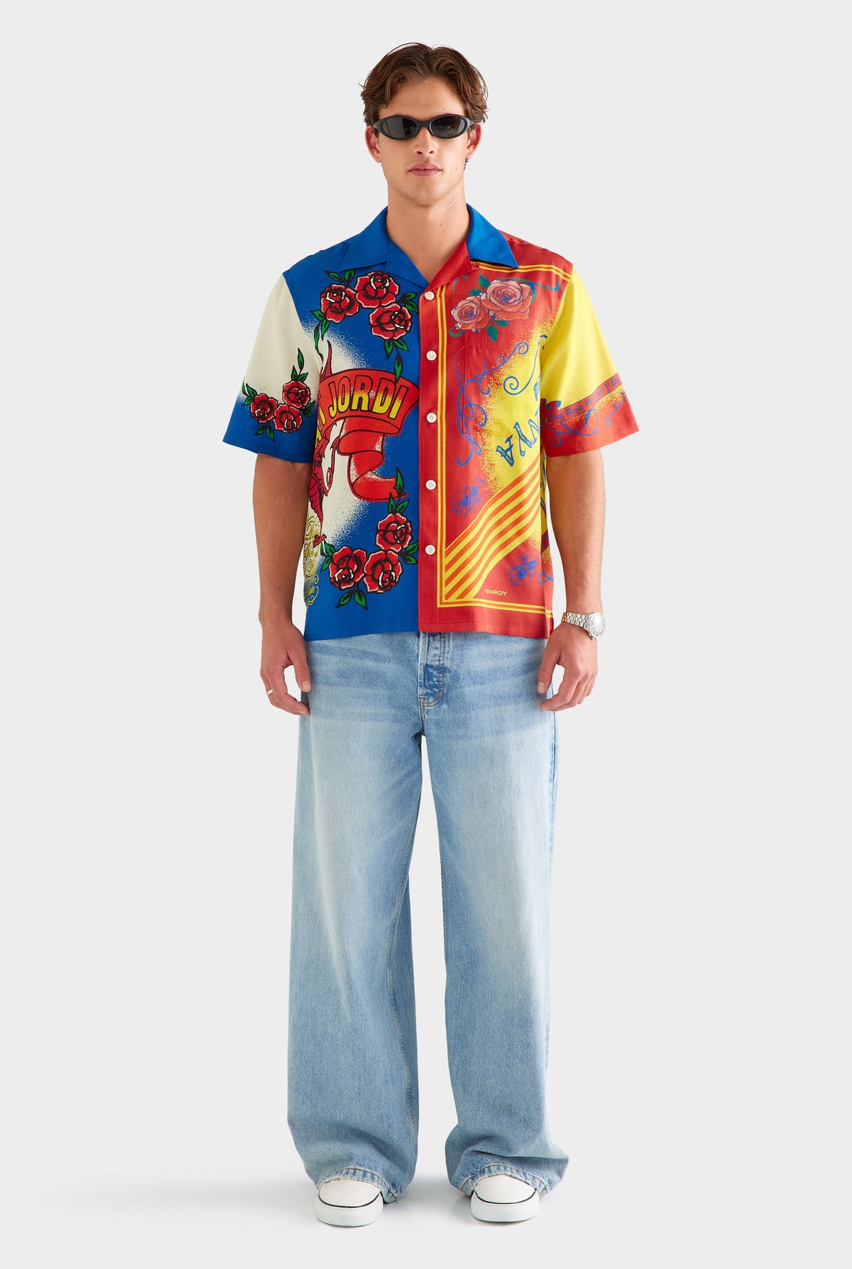 Short Sleeve Wool Silk Camp Collar Shirt - Diada de Sant Jordi [[AU_MEDIA:gid://shopify/MediaImage/27759757525079]]