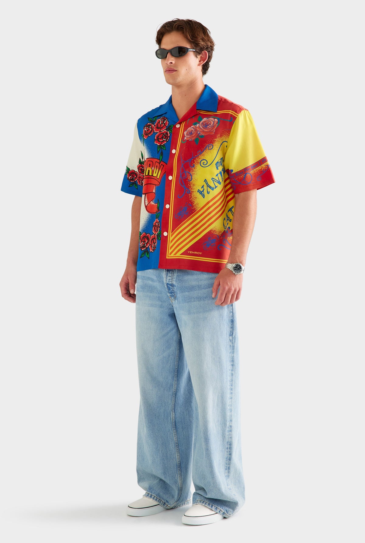 Short Sleeve Wool Silk Camp Collar Shirt - Diada de Sant Jordi [[AU_MEDIA:gid://shopify/MediaImage/27759759163479]]